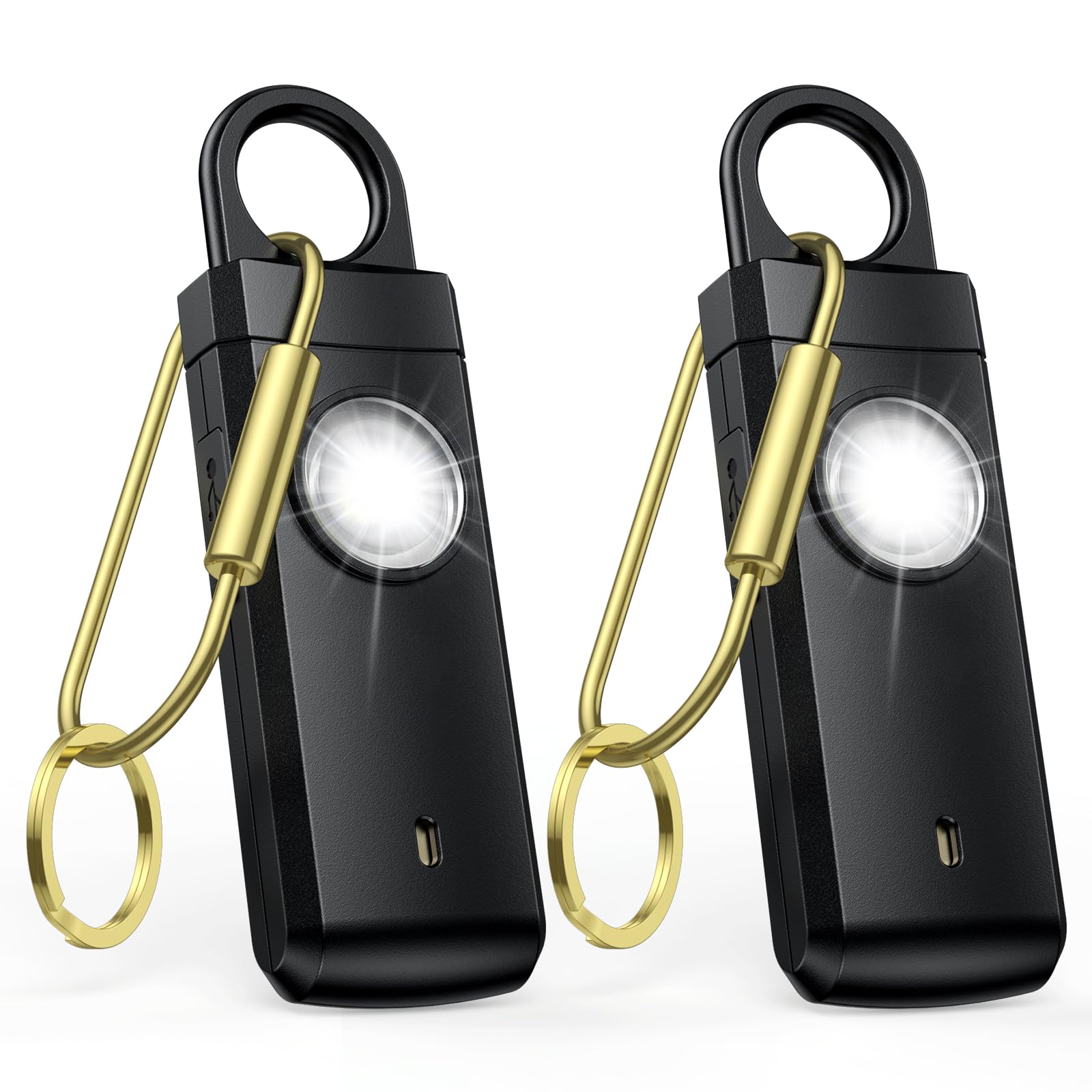 Personal Alarms for Women 2 Pack, Rechargeable 130dB Loud Panic Alarm Self Defence Keychain with LED Strobe Light, Low Battery Notice, Backpack Clip for Girls Kids Elderly Night Running Outdoor Safety
