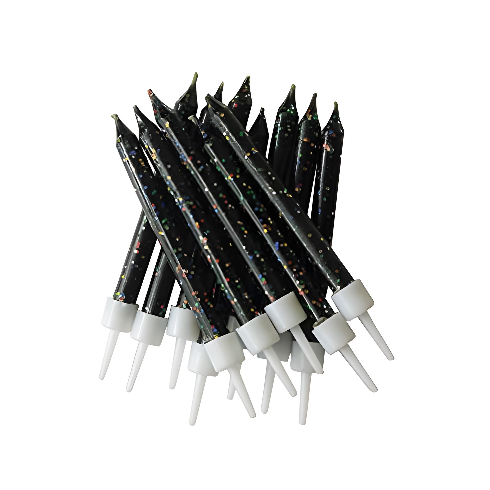 Anniversary House Black Glitter Birthday Candles Set of 12 - with Holders 7.5cm - Premium Cake Toppers for Birthday Decorations, Anniversary & Celebration - Elegant Birthday Candle Pack โ image 1