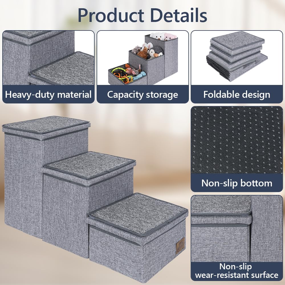 AKOZLIN Stairs with Storage 3 steps Foldable Pet Stairs