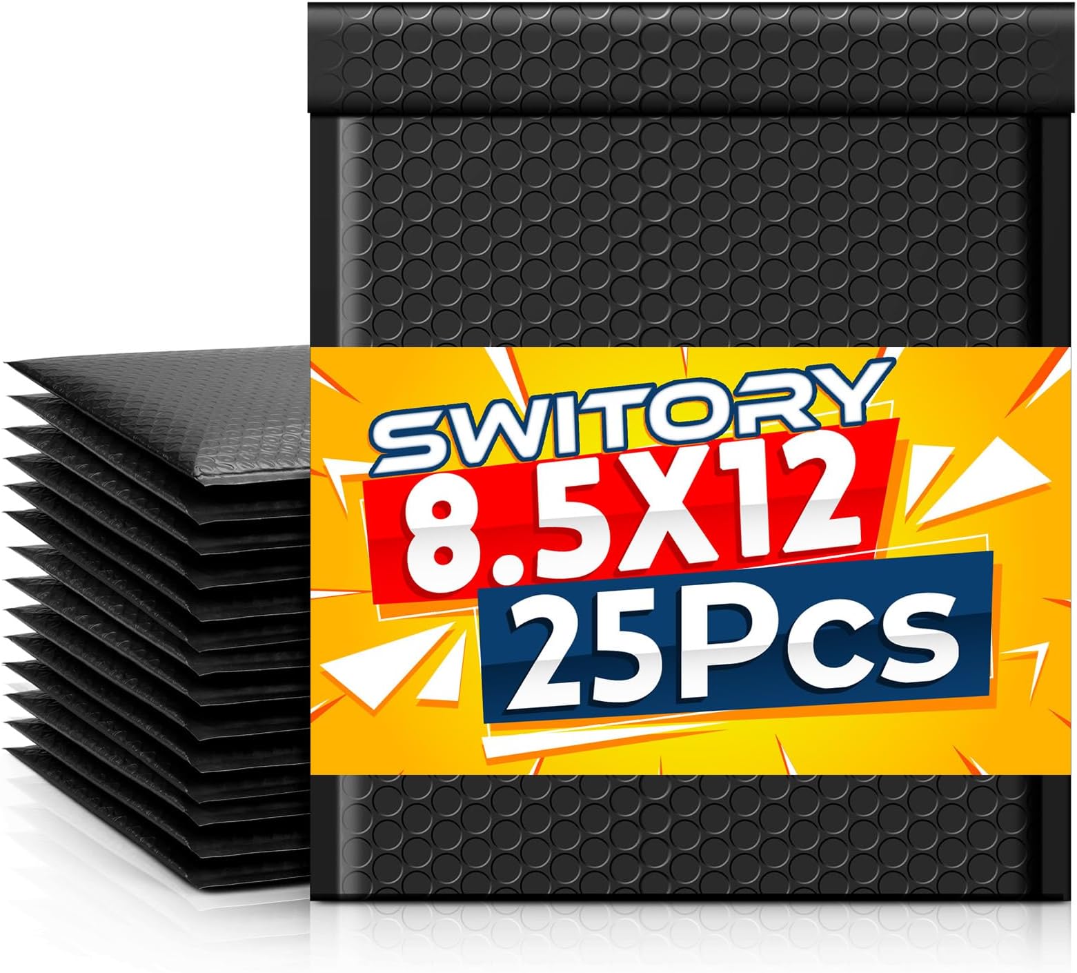 Switory 25pcs Poly Bubble Mailers A4 Padded Envelopes Bubble Envelopes Package Bags Lined Poly Mailer Self Seal Black, 21.6cmx28cm