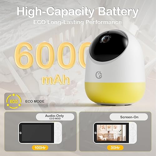 Miniatura 4 de Ellie Pro - Monitor de bebé con cámara y audio, resolución IPS 2K UHD de 5 pulgadas, batería de 6000 mAh, zoom panorámico remoto 5X, conversación de