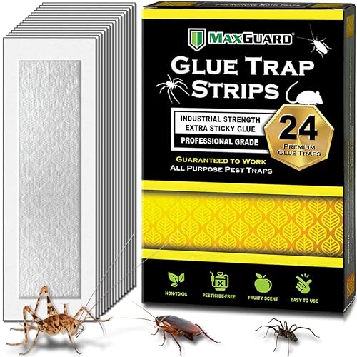 MaxGuard Glue Trap Strips (24 Traps) Non-Toxic Extra Sticky Glue