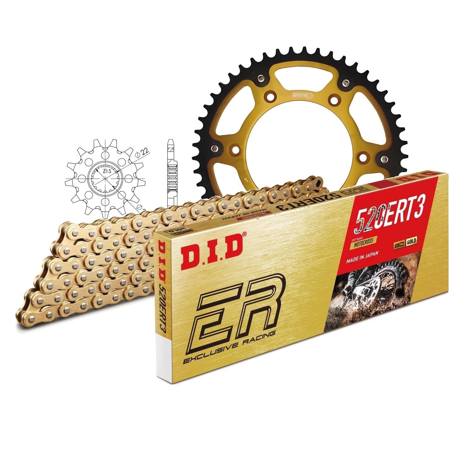 Jeu de chaînes DID Stealth 520ERT2/118 - Serrure à clip dorée - Pour KTM Duke SX EXC Racing SX-F Racing LC4 EGS Super Competition RC EXC-F 150-520 cm3