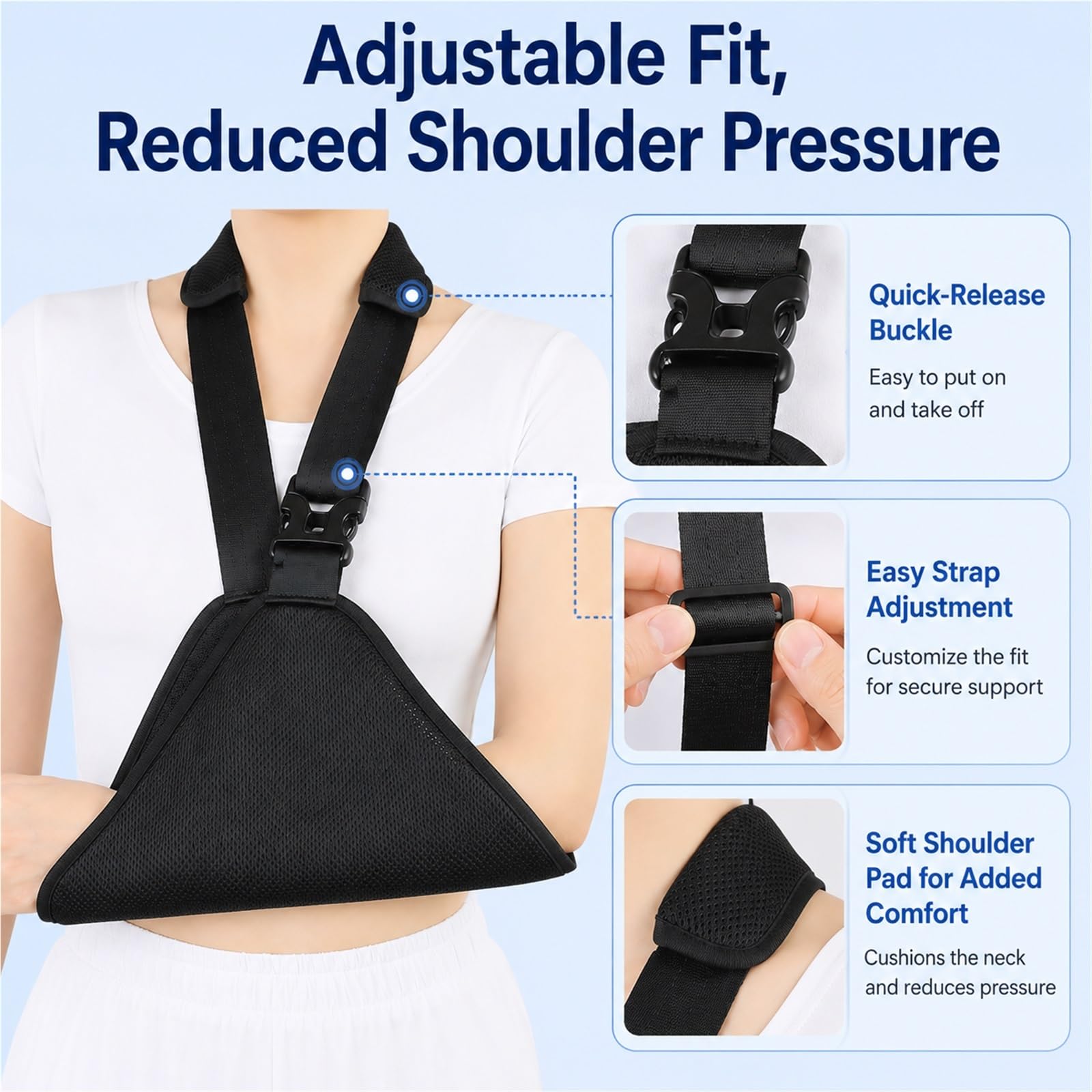 Cabestrillo para Brazo Inmovilizador de Hombro Ajustable Correa Superior Soporte Transpirable para Hombres y Mujeres con Lesiones en Hombro Muñeca y Codo Alivio