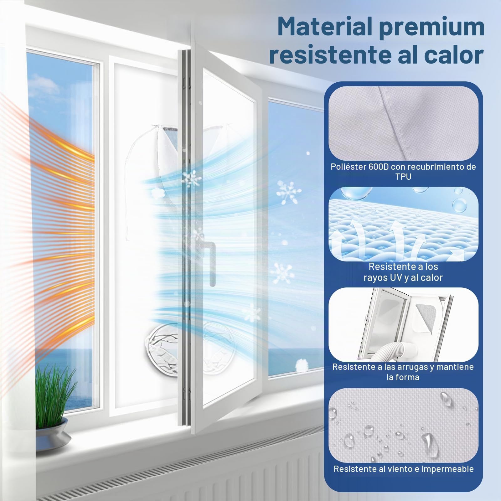 Sello de ventana de aire acondicionado, kit de ventana para aire acondicionado móvil con manguera de escape, kit de parada de aire caliente de tela Oxford 600D con cremallera y pantalla de malla para