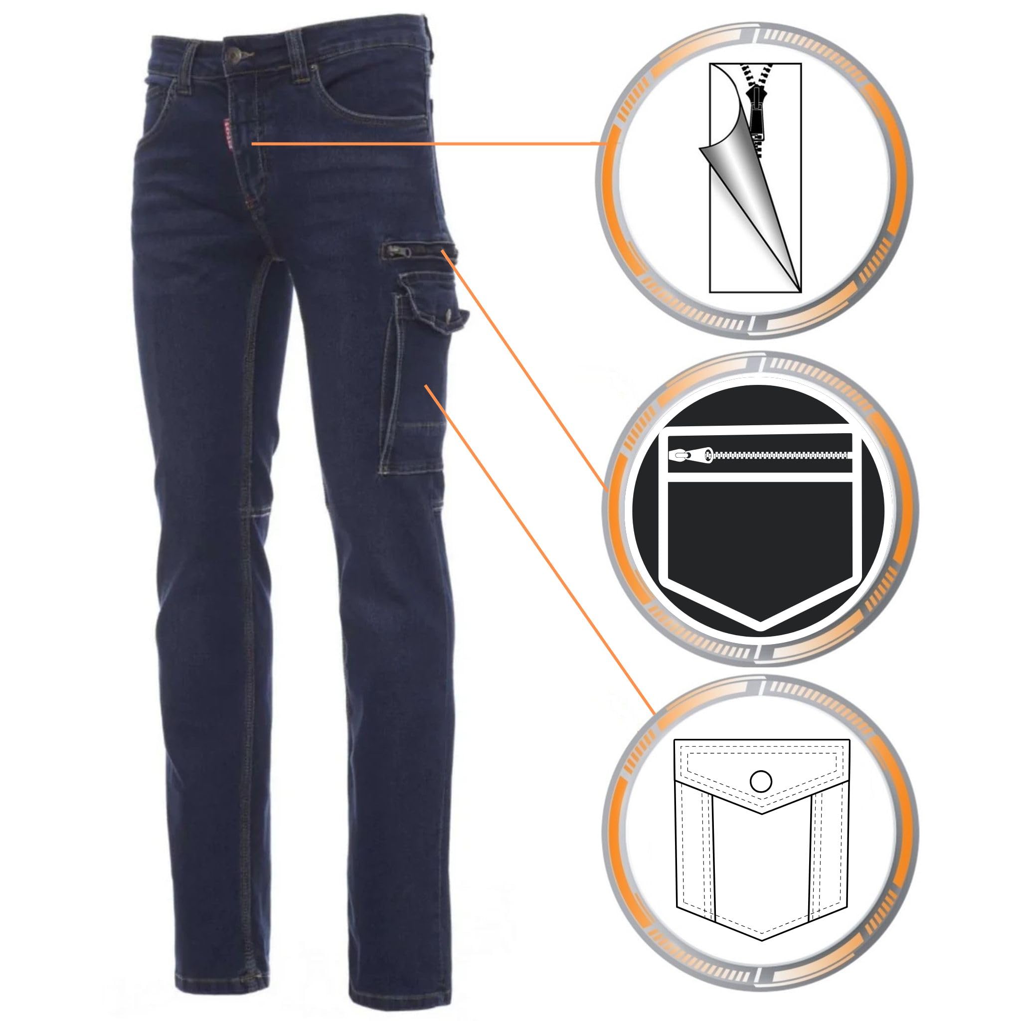 Jeans Arbeitshose Herren Stretch Bundhose Slim Fit Denim Cargohose 8 Taschen Handytasche Zollstocktasche Hammerschlaufe Arbeitskleidung Männer Berufskleidung Handwerk Bau KFZ Werkstatt Garten Freizeit