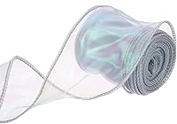 Vista 53 de MECCANIXITY Cinta de Organza Transparente con Alambre Brillante de 2 3/8" de Ancho, Cintas de Gasa Iridiscente Pastel de 3 Yardas Color Beige