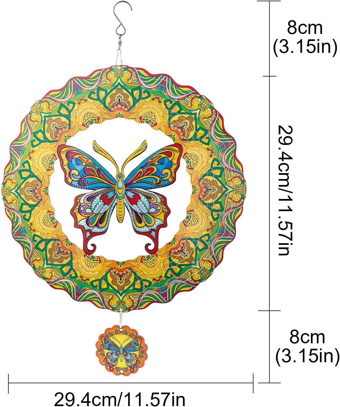 Metal Butterfly Wind Spinners Outdoor | Rustic Porch Decor Metal Art | Outside Wind Sculpture | for Patio Porch Backyard Courtyard Balcony Housewarming