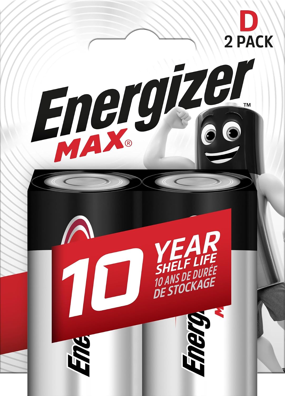 Energizer Max Alkaline D Batteries - Long-Lasting High-Performance 1.5V Power, Leak-Proof Design, 2-Pack for Large Devices