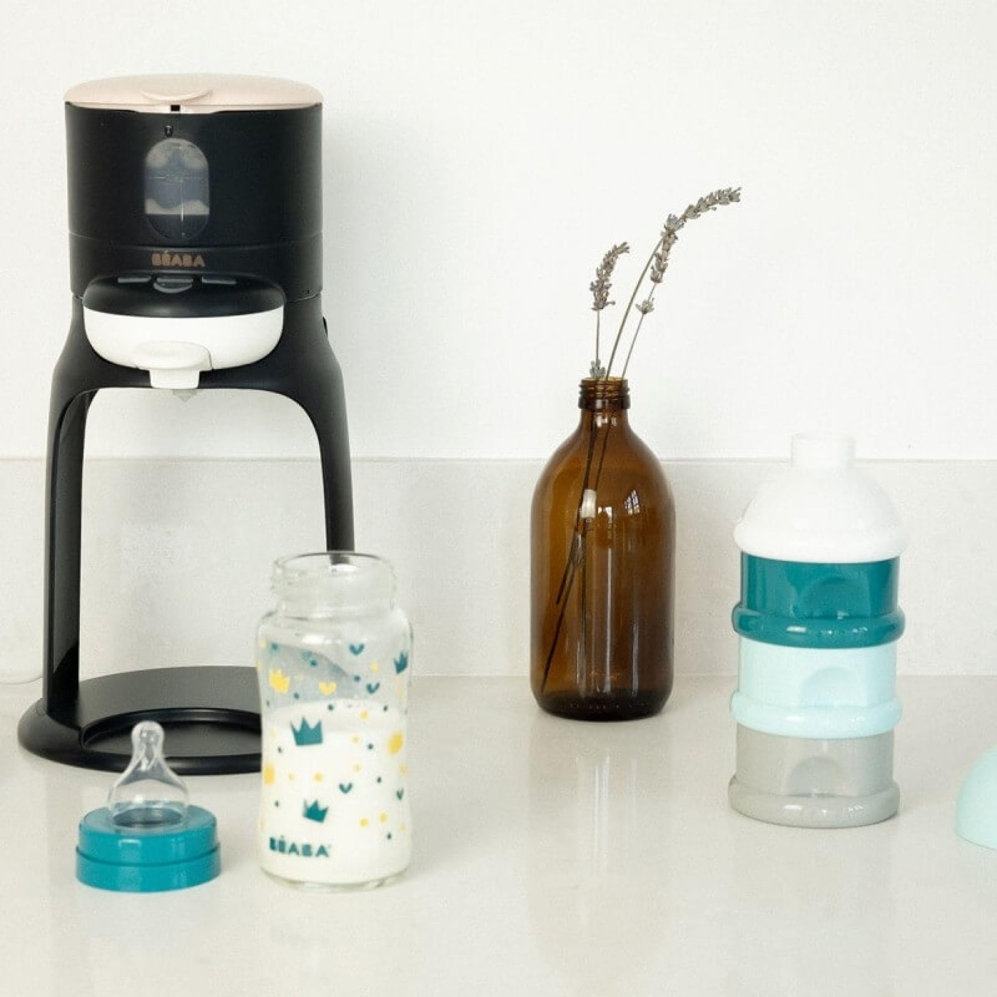 BÉABA preparador/calentador de botellas, dispensador de agua a temperatura precisa, instantáneo, rápido, función de baño, 2 temperaturas, calentador de botellas extraíble, BibExpresso, azul