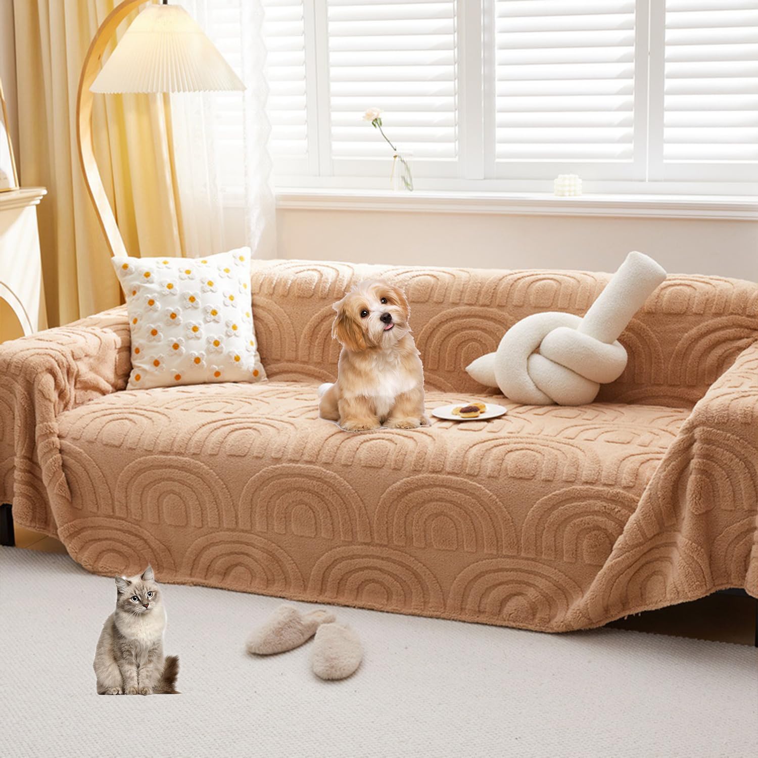 Housse de canapé en peluche sectionnel 180x340 lavable et antidérapante