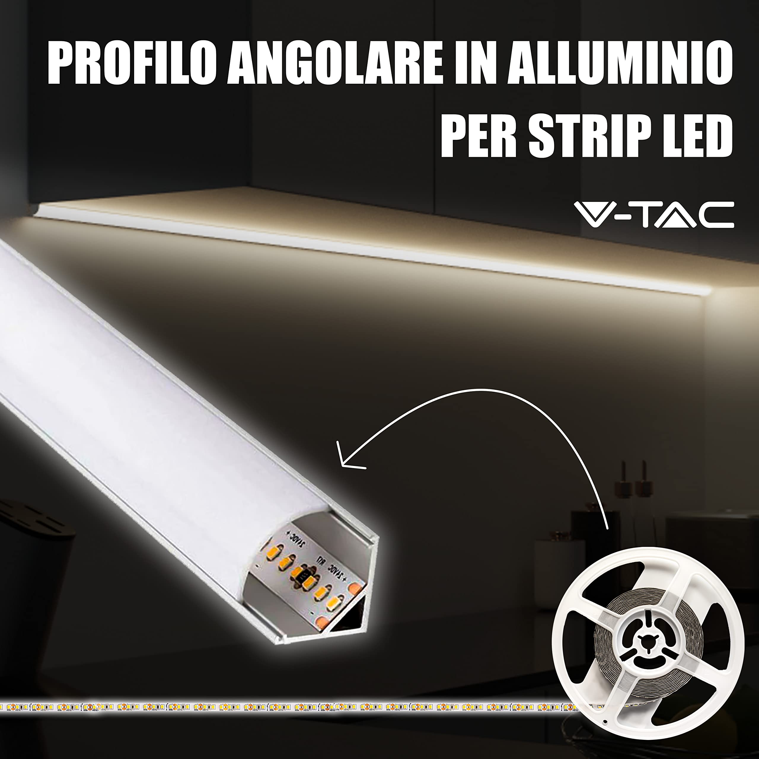 V-TAC 100 Profili Angolari da 2 METRI per Strisce Led - (200 Metri Totali) - Profili per Strisce LED in Alluminio con Copertura Opaca - Colore Argento - Angoli 21,3 x 15,8mm