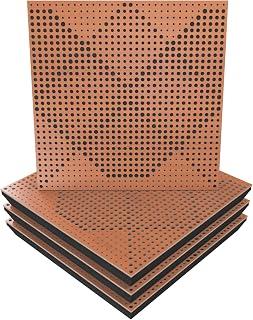 (4 Pack) — Sound Absorption-Diffuse Acoustic Panel «Wilds» | 50x50x5cm | Absorption - Diffusion - Reflection - Soundproofing - Insulation | Wood Perforated laminated: (Wilds, Cherry)
