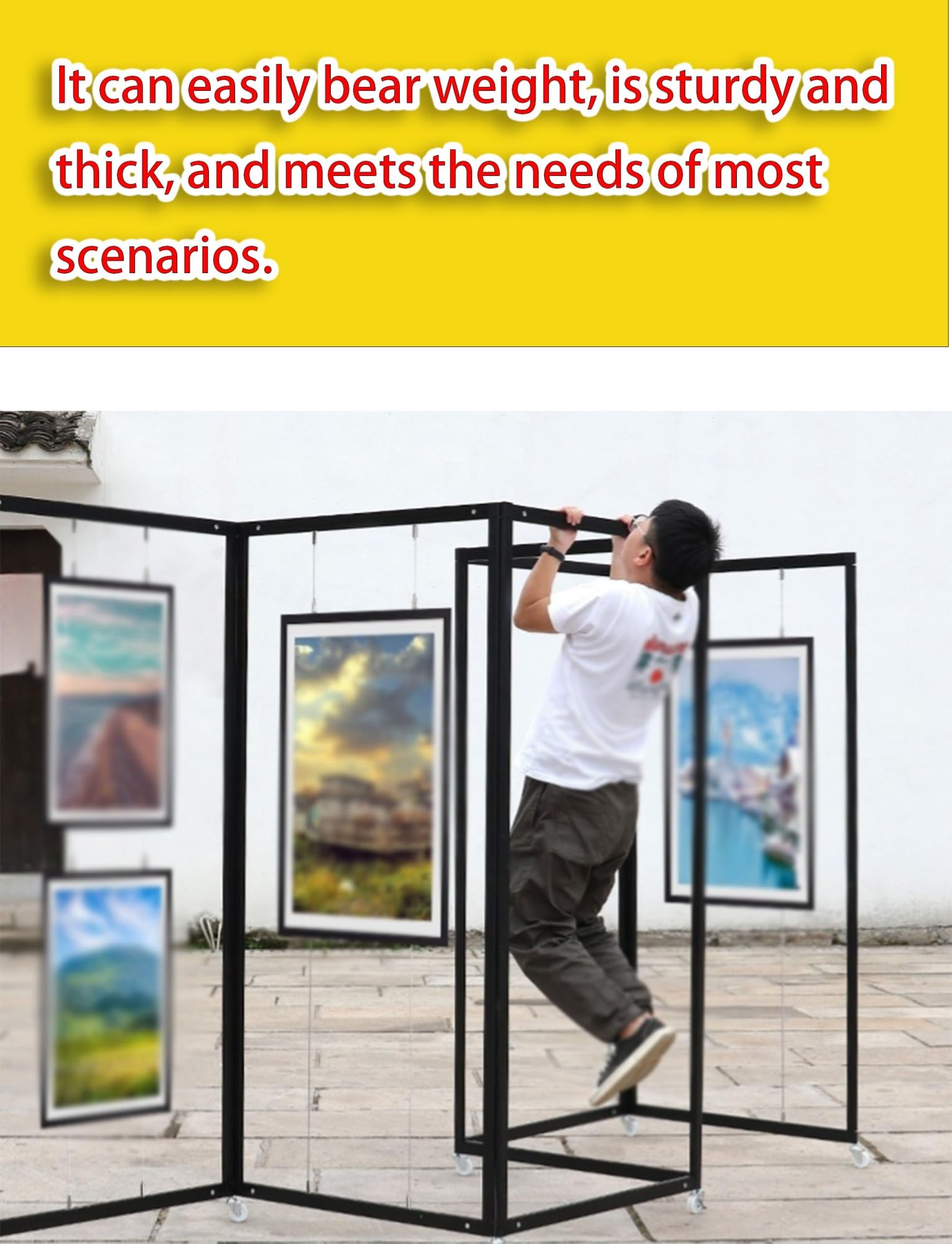 Expositor portátil plegable con ruedas, marco de aleación de aluminio para arte, carteles, fotografía, señalización, ideal para eventos y exposiciones