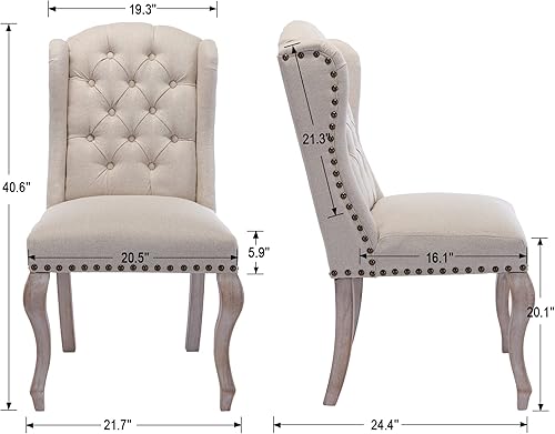 Miniatura 2 de Juego de 4 sillas de comedor tapizadas de tela de lino de granja, sillas auxiliares copetudas con respaldo copetudo para cocina, comedor, sala de