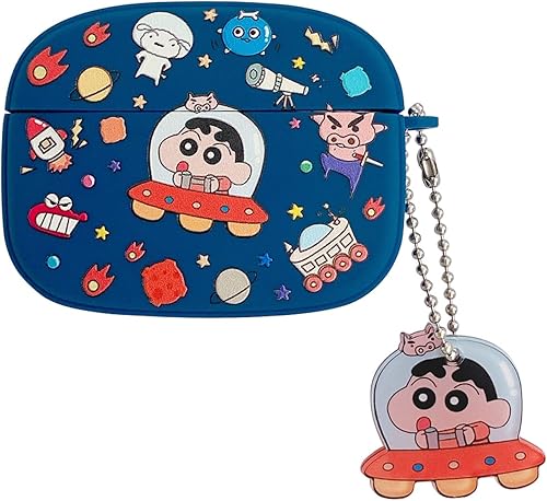 Miniatura 1 de Funda de TPU suave de dibujos animados con dije para Apple AirPods Pro AirPodsPro 2019 Modelo Crayon Shin-chan Color Azul Espacio Exterior Anime