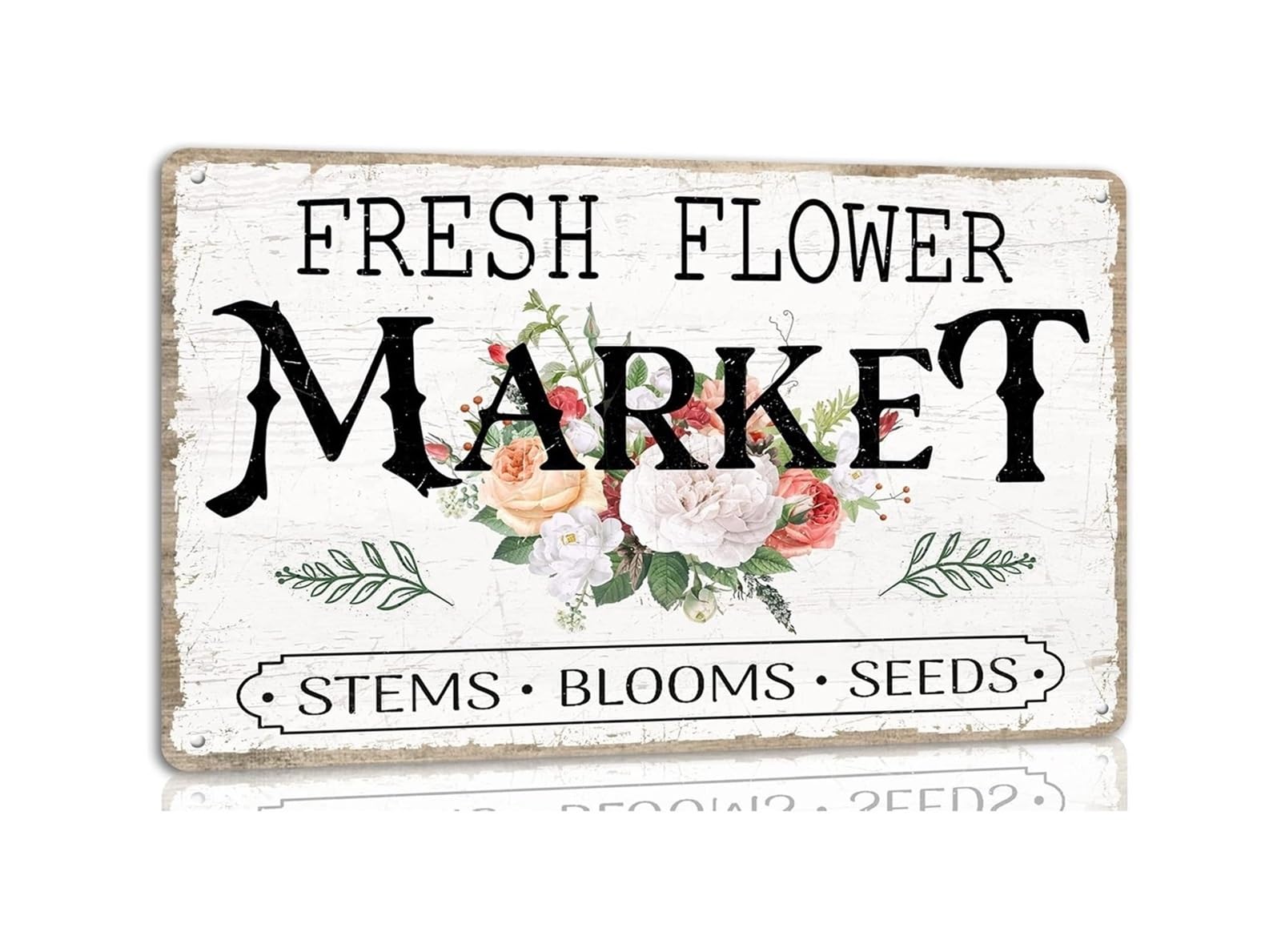 MDBJTCYZN Farmhouse Floral Market Metal Tin Sign Vintage Style Wall Decor for Cafe Tea Room or Home Office 8 X 12 inch​