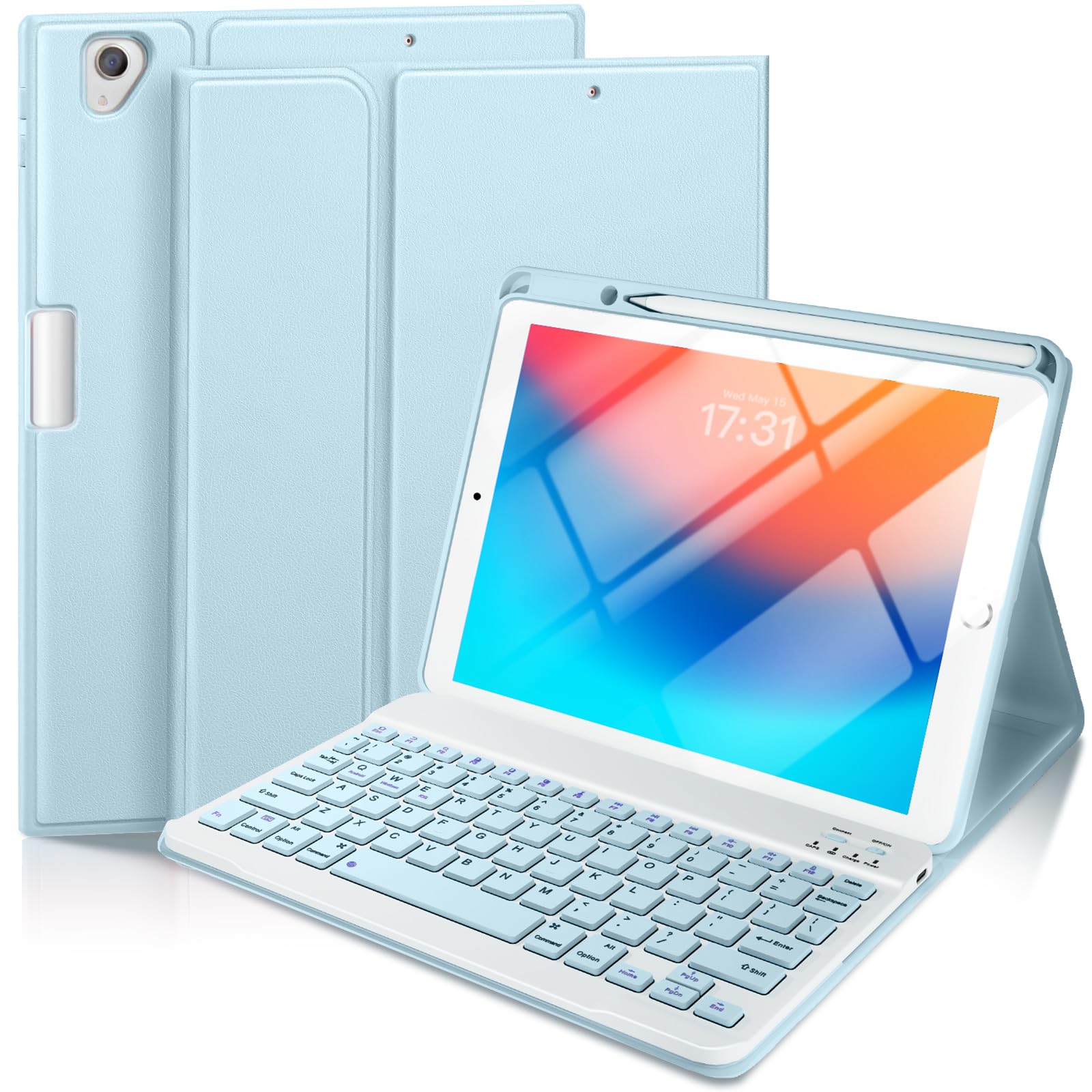 Baisla Keyboard Case for iPad 9th Generation 10.2'', iPad 8th/7th, Premium Stain-Resistant Detachable Wireless Keyboard Case with Pencil Holder for