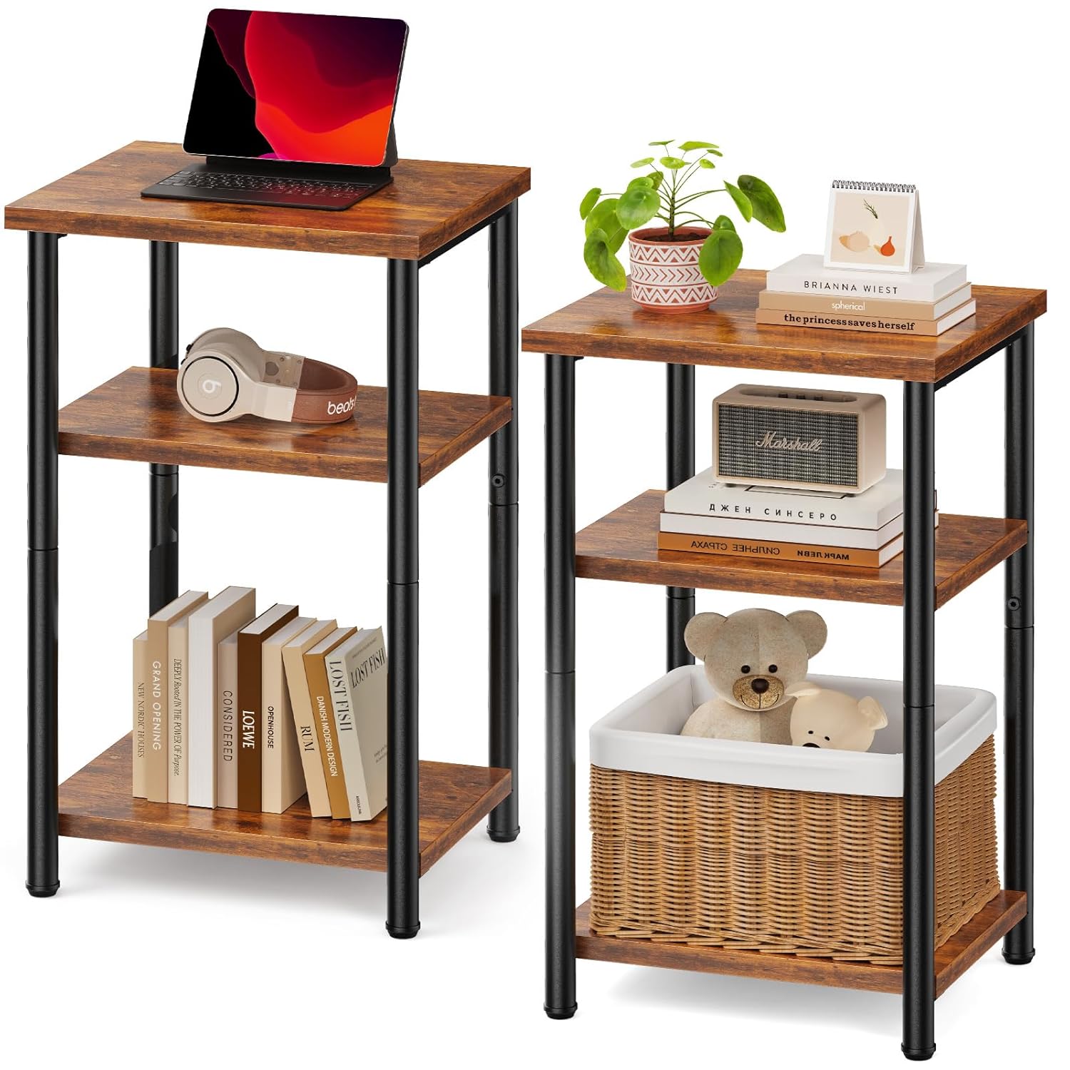 Sweetcrispy 3-Tier End Tables with Adjustable Feet Bed Side Table Small Nightstand for Bedroom Office Living Room Furniture