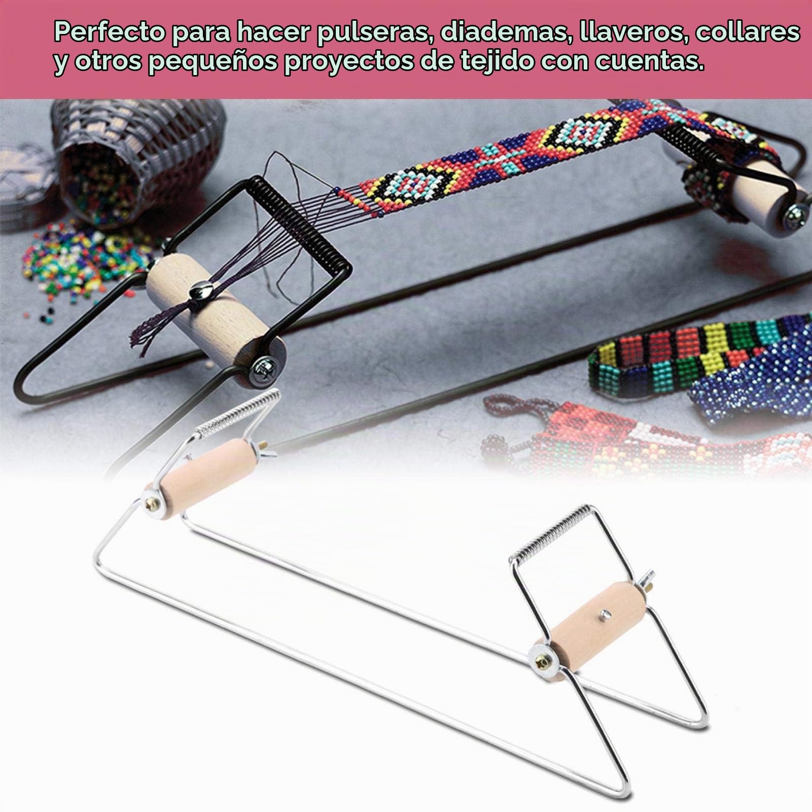 Máquina Para Tejer Abalorios, Telar de Cuentas, Kit de Telar de Cuentas Madera y Acero Inoxidable, Telar de Joyería Para Tejer collar, Pulsera, Manualidades DIY