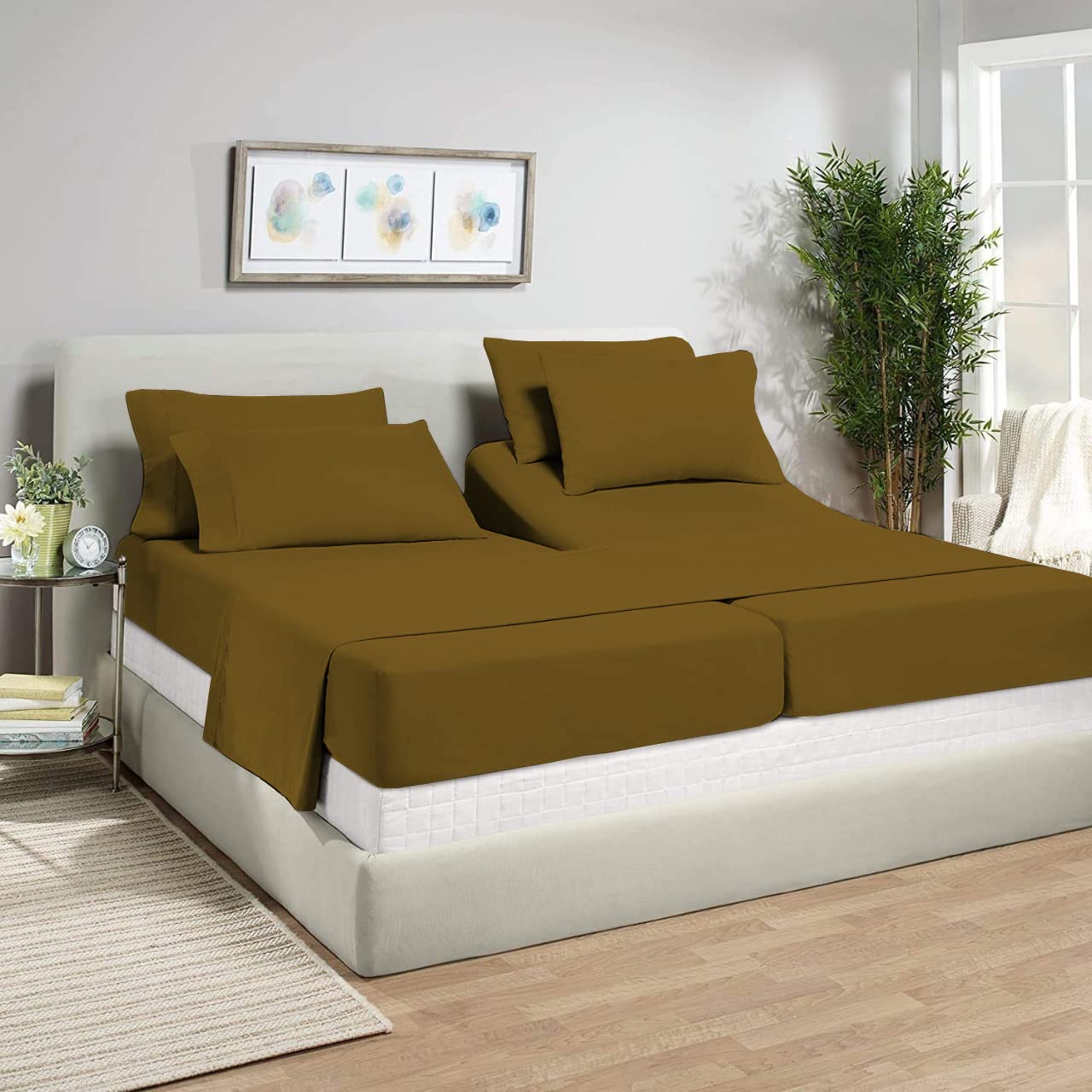 Split Sheet Set (5Pc) Split California King Sheets for Adjustable Beds 100% Egyptian Cotton 800 Thread Count Split California King Sheet Set, 18" Deep Pocket Adjustable Bed Sheets, Taupe Solid