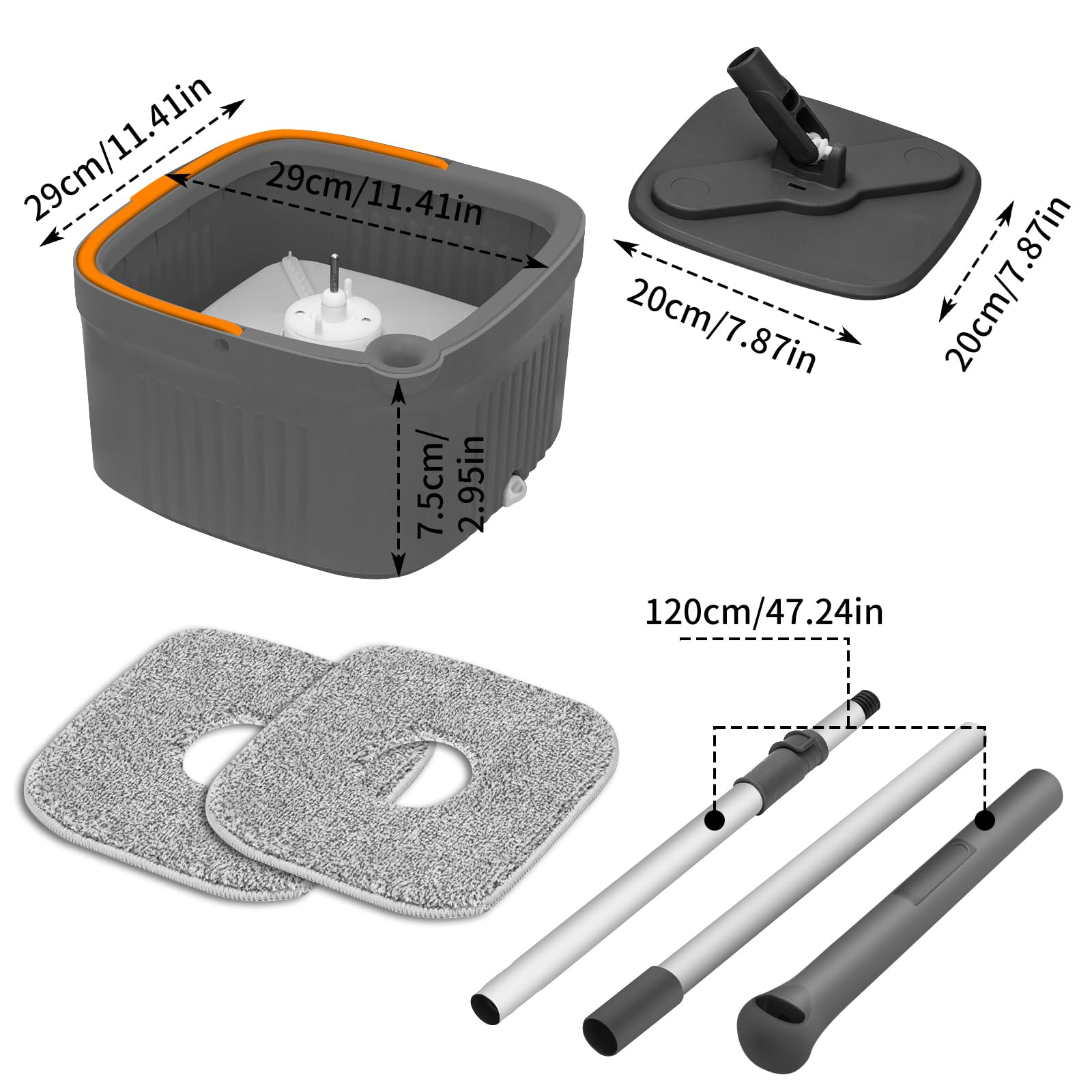 Mopa Fregona con Cubo Escurridor, 360 ° Rotación Telescópica Fregona Autoescurrible, Separación De Agua Limpia Y Sucia, Equipado con 2 Almohadillas Reutilizables, Adecuado para Una Variedad De Pisos