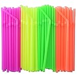 ALINK 200-Pack Neon Colored Plastic Flexible Straws, 0.23 x 7.75 disposable Bendy Drinking Straws