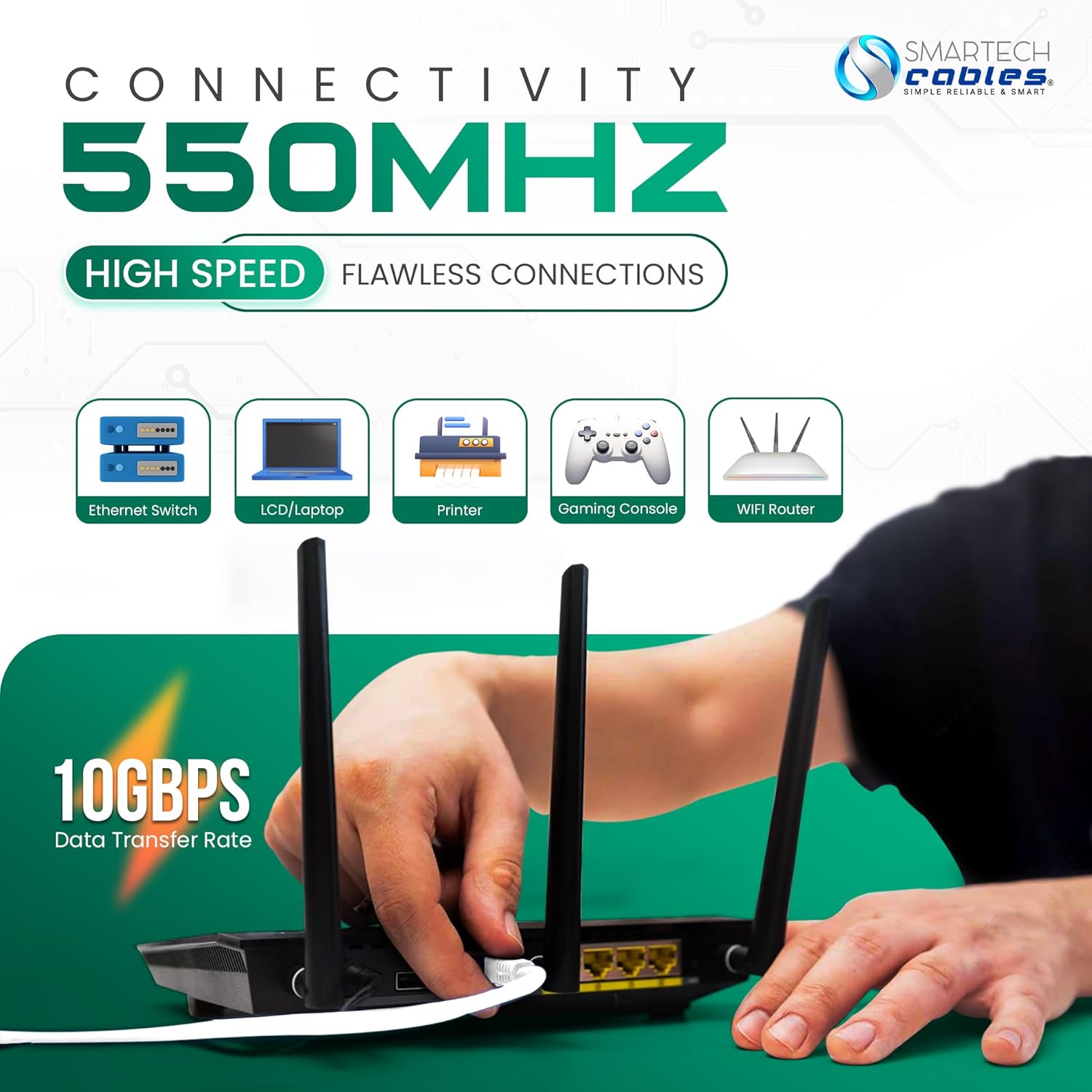 Smartech Cables | CAT6 Ethernet Cable 1000ft | Bulk Riser (CMR) 23AWG, UTP 4 Pairs, 550MHz 10Gbps High-Speed LAN Cable for Streaming, Gaming, Home, Office | ISO/RoHS Compliant | Easy Pull Box (White)
