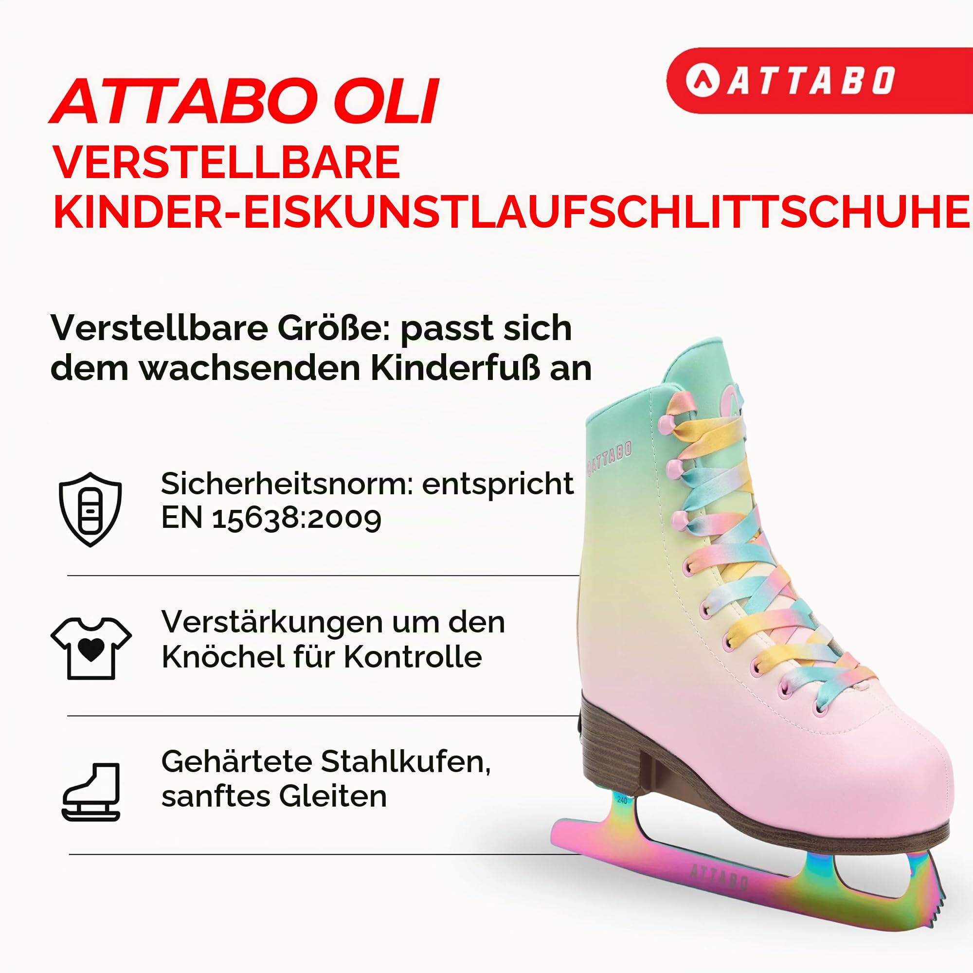 ATTABO OLI Kinder verstellbare Schlittschuhe | Wasserabweisendes Kunstleder | Gehärtete Stahlkufen | Anatomisches Innenfutter | Knöchelstütze & Stabilität | Für Anfänger & Freizeit