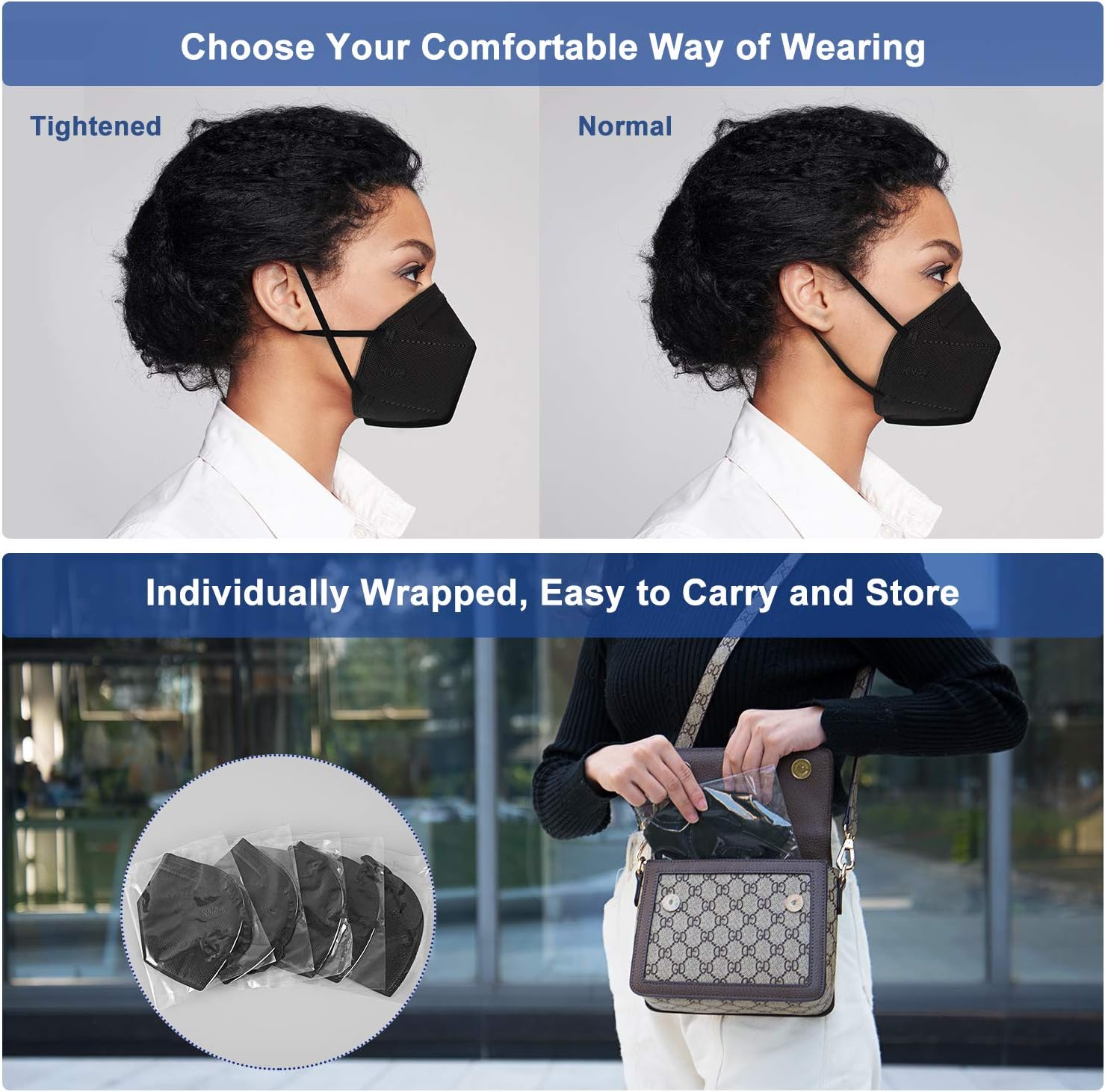 BLScode KN95 Face Mask 60 Pack,Individually Wrapped 5-Layer face Masks,Filter Efficiency≥95%
