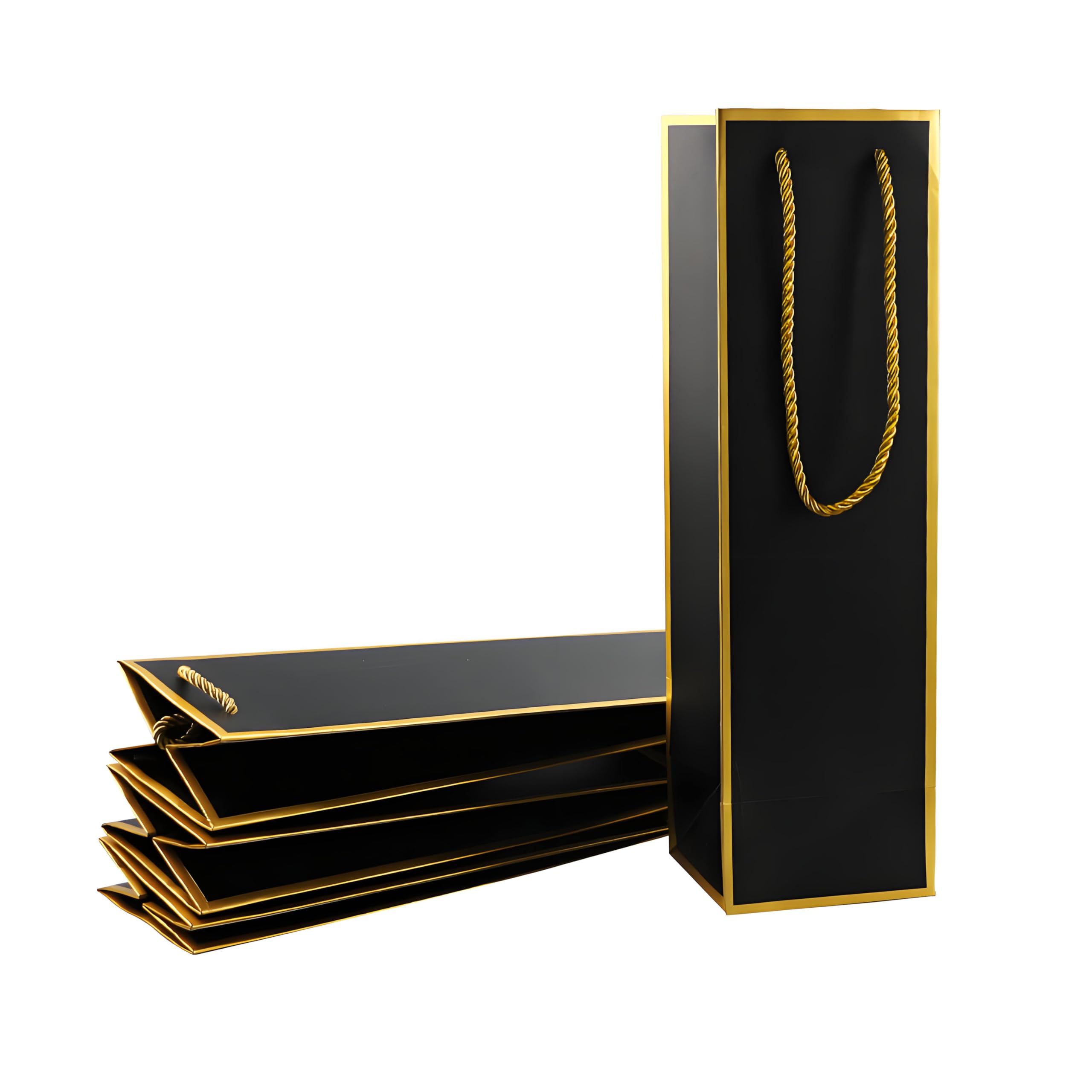 Miraclekoo Luxury Wine Gift Bags - Gold Foil Black Wine Bag, 4 Pcs (4"x4"x13.8") for Whiskey/Liquor Bottles