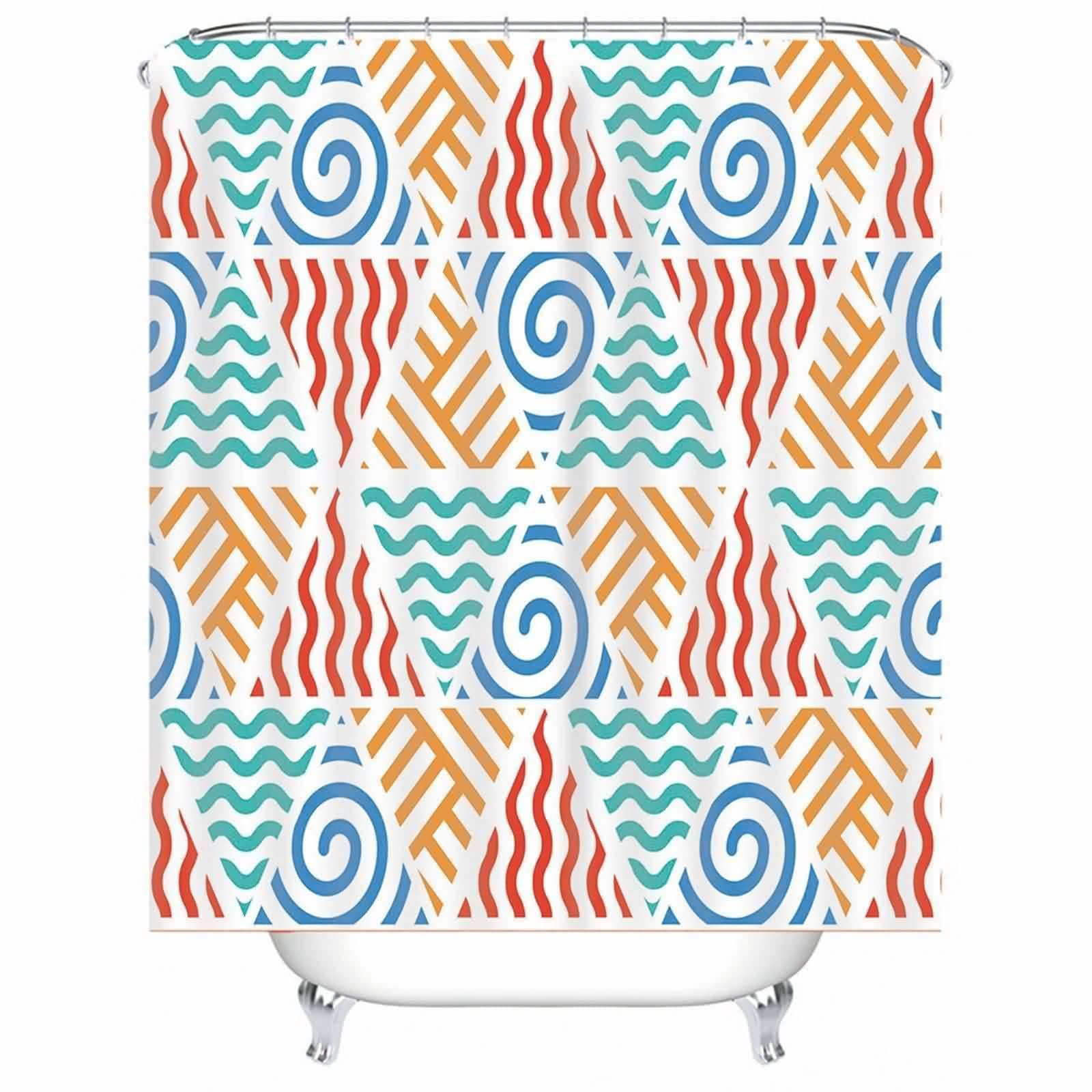Rideau de douche multicolore motif courbe en polyester pour baignoire et douche moderne