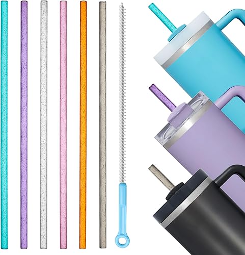 Miniatura 1 de Mt.Jun Paquete de 6 popotes reutilizables con purpurina, 12 pulgadas de largo, se adapta a vasos Stanley de 3040 onzas, material PCTG de alta