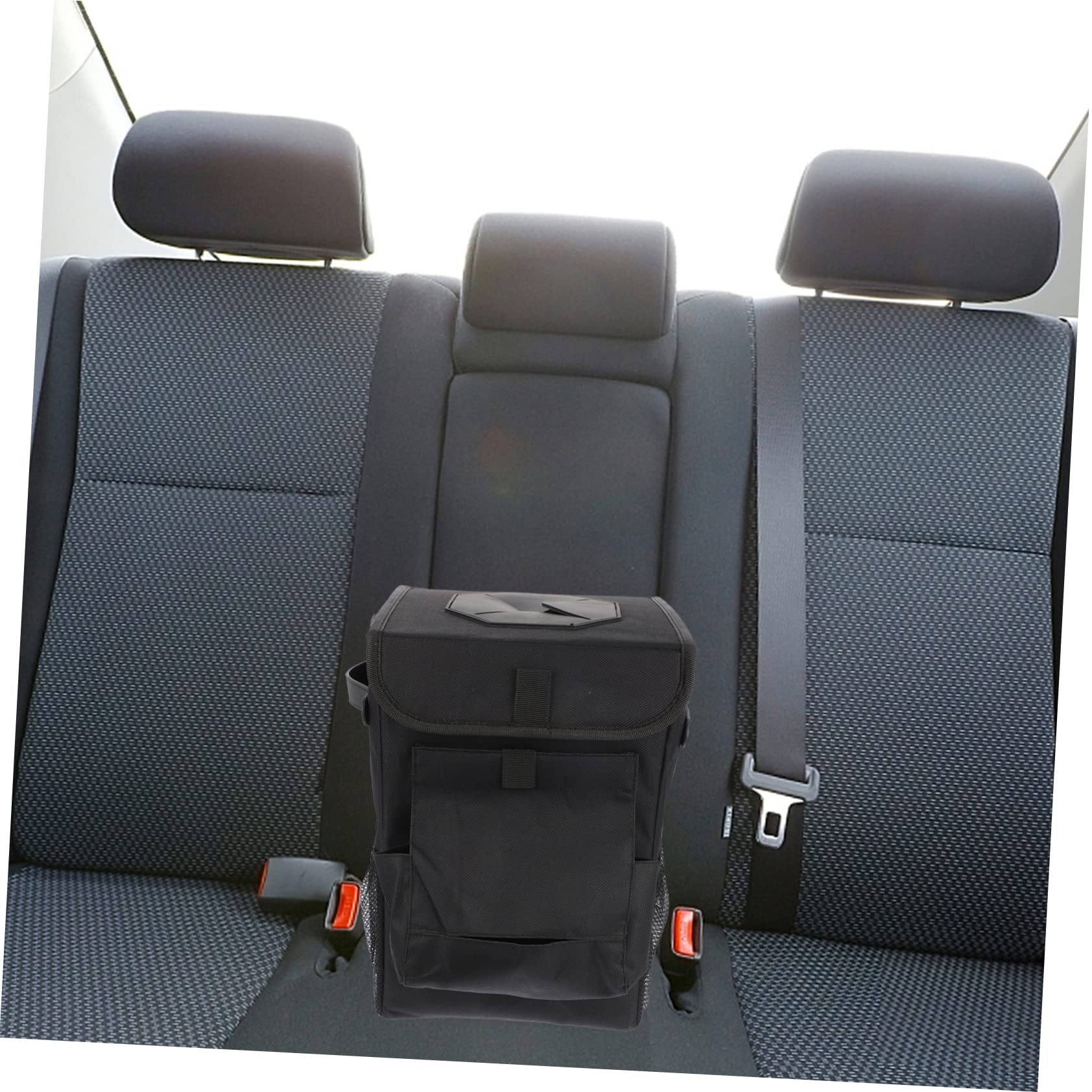 Zerodeko Auto Mülleimer aus Oxford Gewebe, Faltbar und Hängbar, Schwarz | Seitentaschen aus Mesh und Fronttasche, für Konsole oder Vorderen Sitz, für Kinder im Fahrzeug