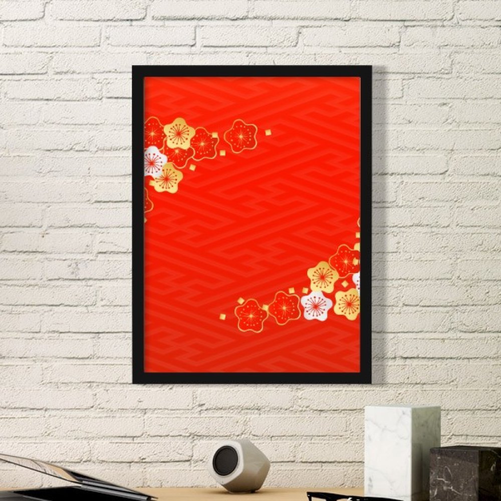 Peintures imprimées sakura or rouge avec cadre noir medium pour intérieur raffiné
