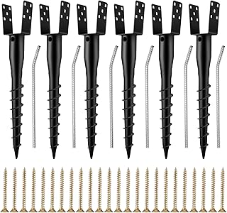 Hicarer 6 Set No Dig Ground Anchor U Model Screw in Post Stake Fence Spike, Fits Standard 4 x 4'' Post (4.6 x 4.6 Inch Actual), for Mailbox and Fence