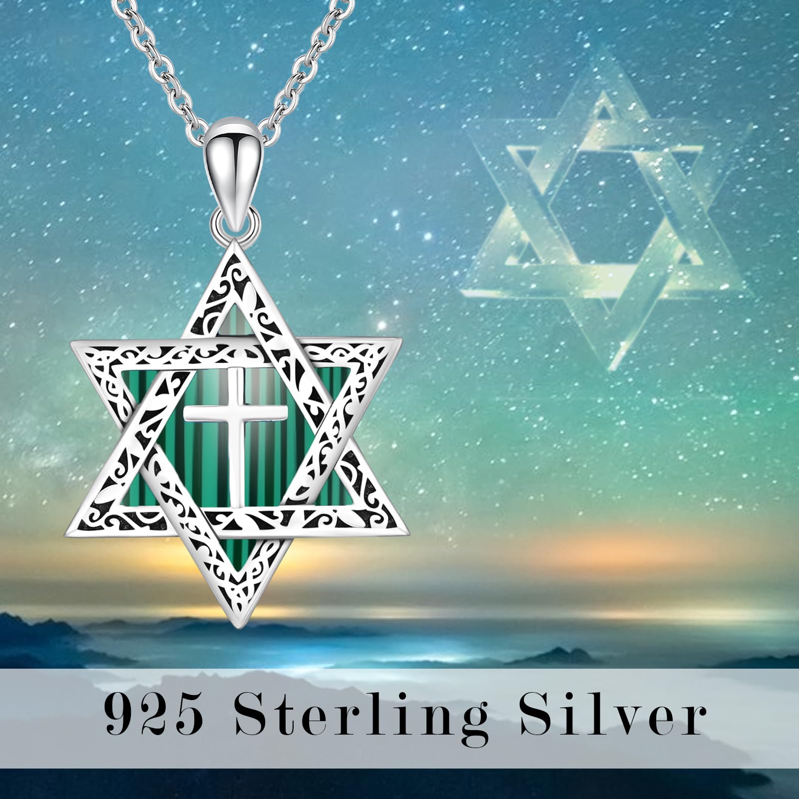 Collana con stella di David, in argento Sterling 925, malachite con ciondolo a forma di stella di David, collana con ciondolo a forma di croce esagramma, gioielli ebrei, amuleto, gioielli da