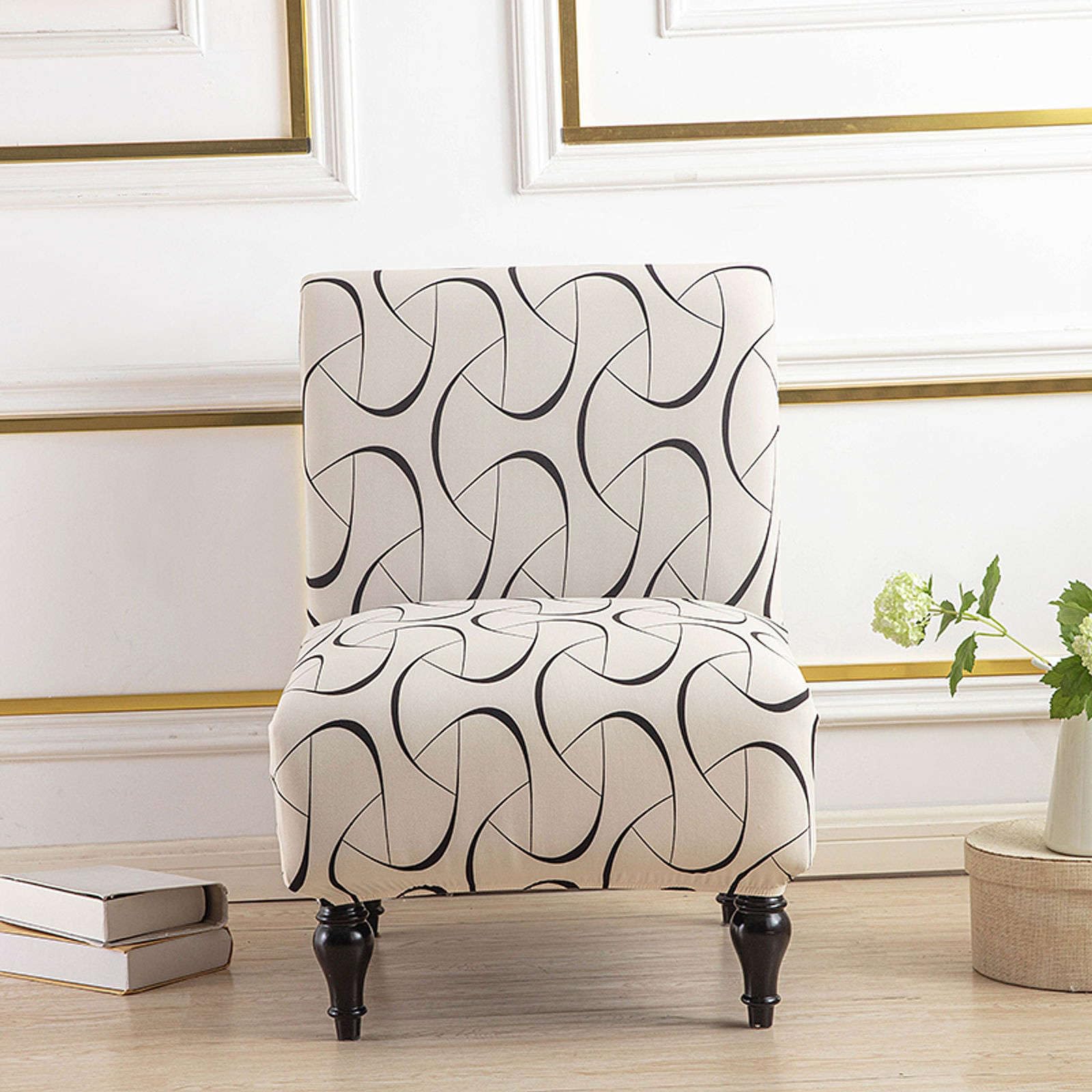 JHLD Stretch Armless Accent Chair Covers, Spandex Armless Accent Chair Slipcovers Printed Soft Armless Chair Slipcovers with Elastic Bottom Non Slip Armchair Covers for Living Room-O-2 Pcs