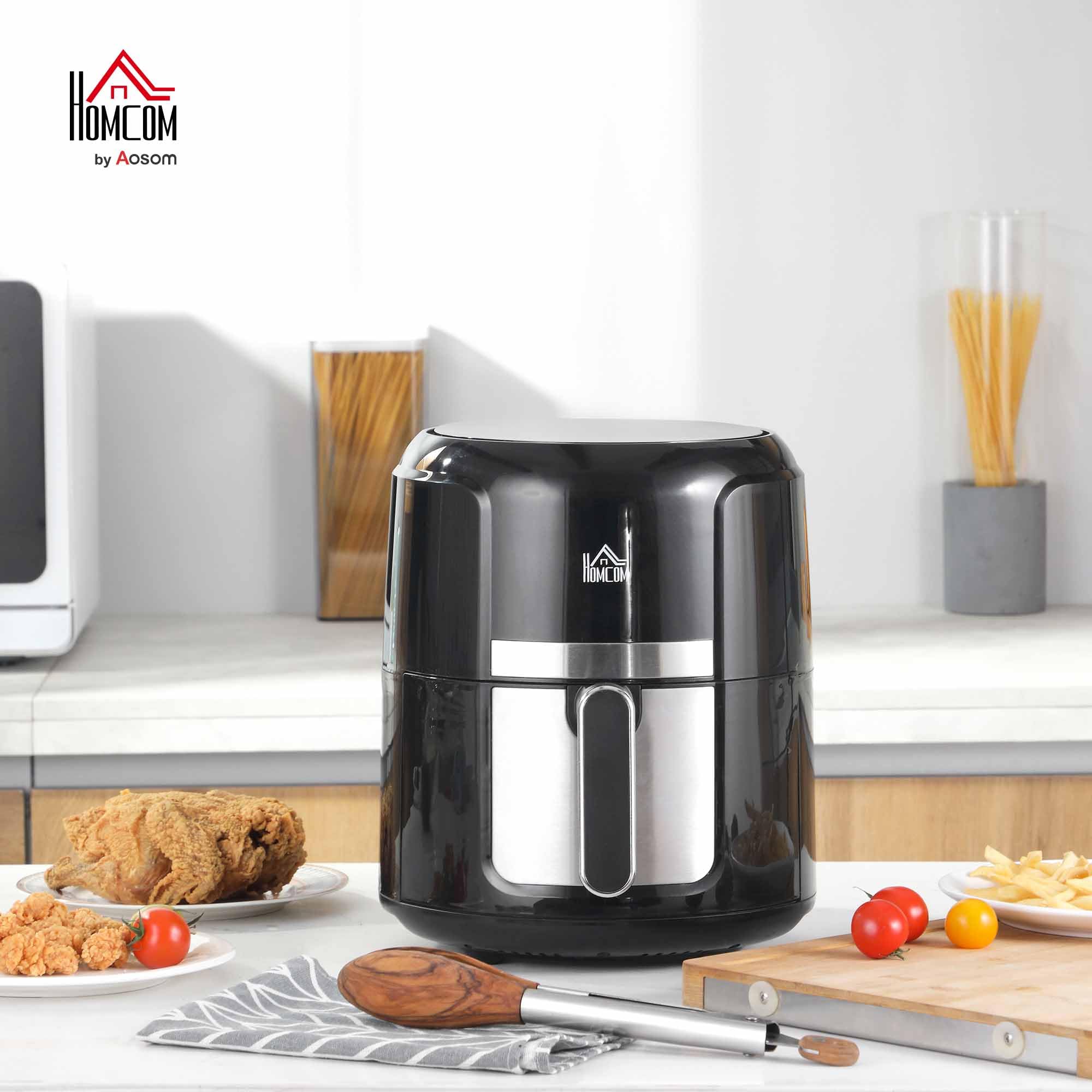 HOMCOM Frytkownica na gorące powietrze, 4 l, 1300 W, 12 programów, timer 60 min, kosz z powłoką zapobiegającą przywieraniu, zabezpieczenie przed przegrzaniem, wyświetlacz LED Touch, frytkownica bez
