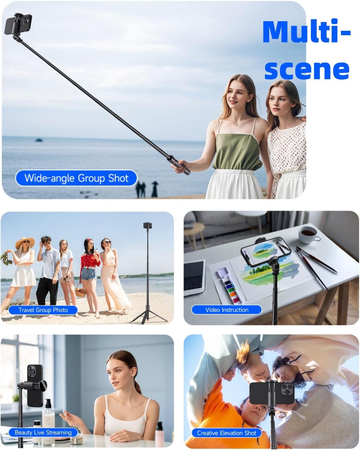 70" Automatic Pop-up Magnetic Selfie Stick, Auto-Open Tripod Stand with Remote, Compatible with Android 5.0 & iOS 5.1, 360° Rotatable, One-piece Design Portable Travel Tripod for Vlog/Video Recording