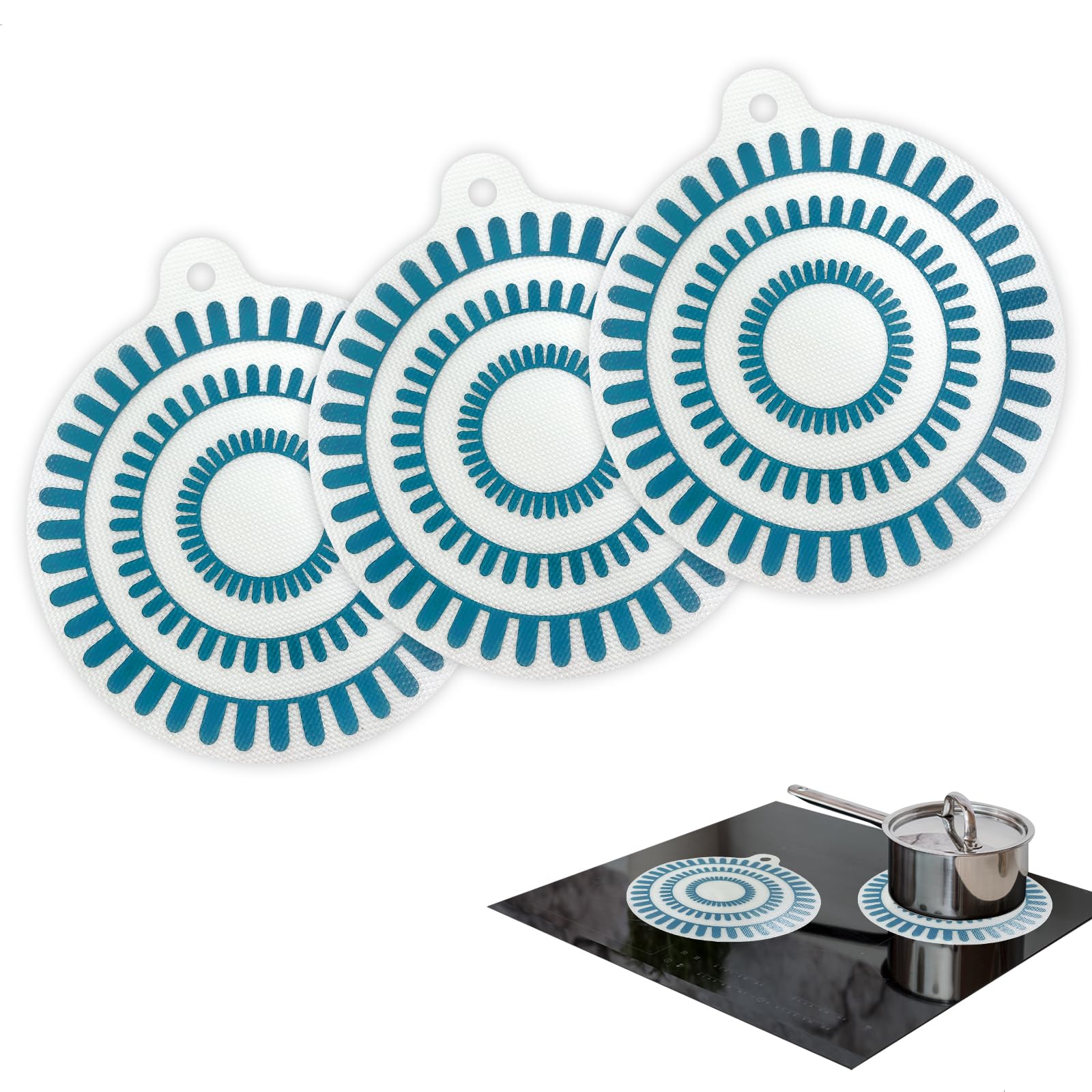 Protector Placa Induccion, Salvamanteles Ollas Calientes, 3 Piezas Alfombrilla Cocina, Cubre Vitroceramica Decolorado a Altas Temperaturas, Antideslizante Protector Encimera Cocina, Blanco