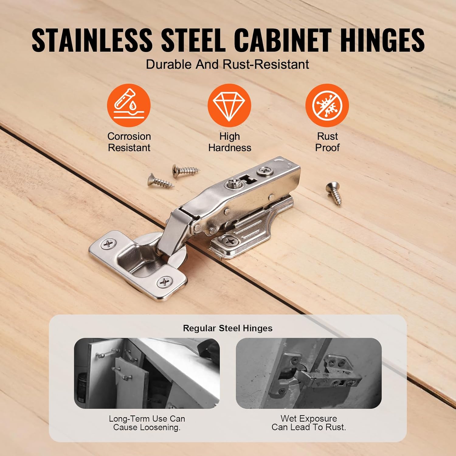 VEVOR Cabinet Hinges, 50 Pack Full Overlay Soft Close Concealed Cupboard Hinges for Framed + Frameless Cabinet Type, with Mounting Screws