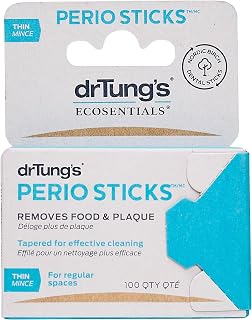DrTung's Dental Sticks Teeth & Gum Cleaning - Thin, 100 Count, 1 Pack | Toothpicks Oral Care, Soft Floss Picks for Teeth, Interdental Plaque & Food Remover Tool, Perio Sticks