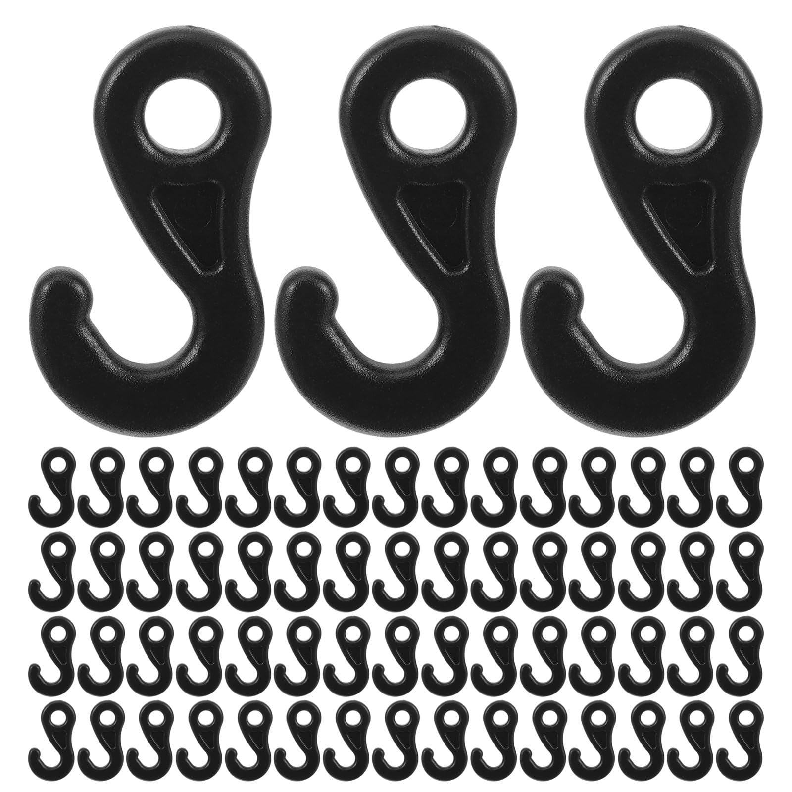 Ganchos en forma de S SHINEOFI para luces de camping y caravanas, de plástico negro, 300 piezas