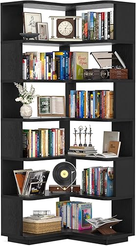 Miniatura 12 de Armocity Estantería de Libros de Esquina - Estantería de Libros de Esquina de 6 Niveles Etagere con Deflector, Estante de Exhibición Independiente