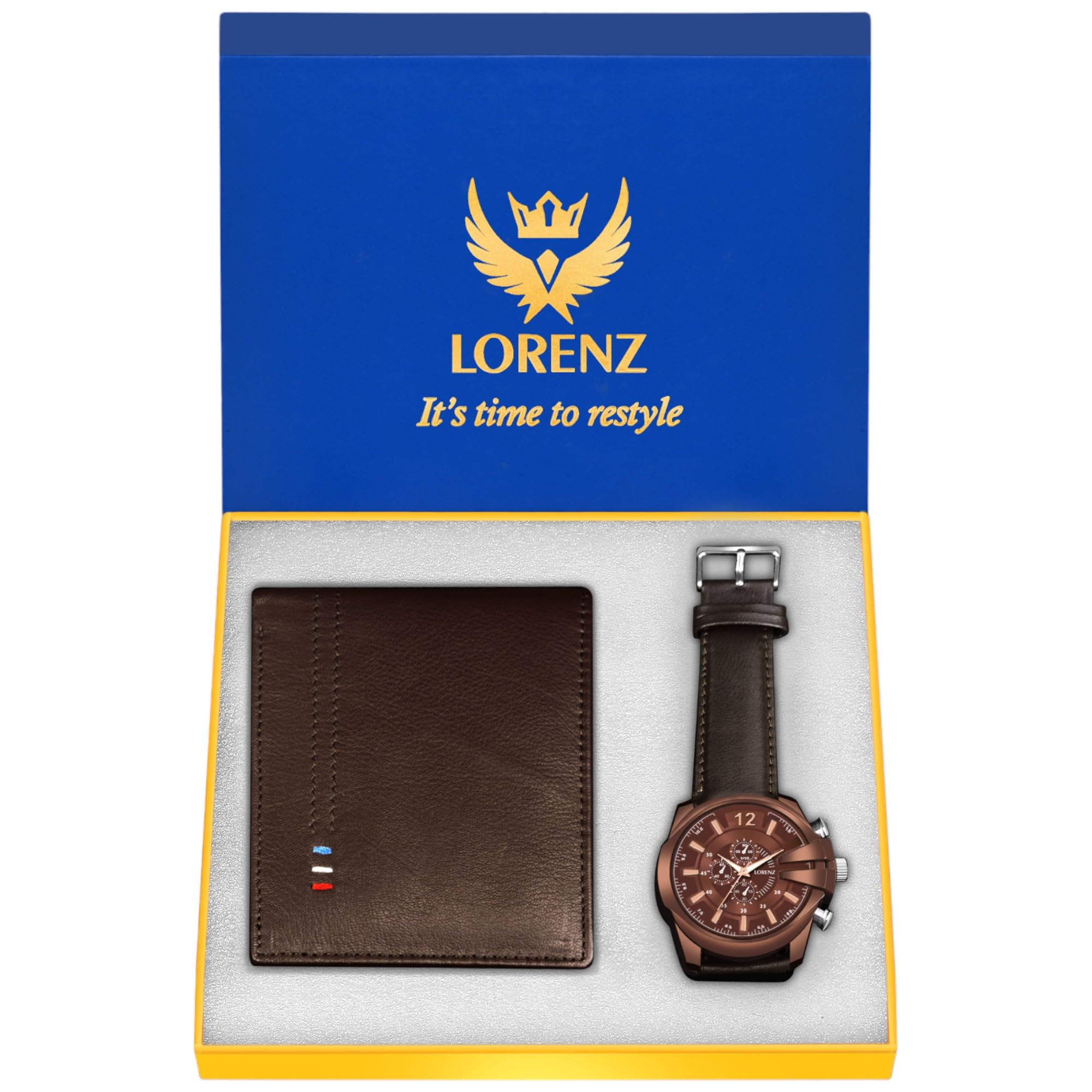 LORENZ Gift Combo Set of Brown Analog Watch & Hi-Quality Genuine Leather Wallet for Men | MK-4013GL-02 (B0BGC98XSJ) Amazon Price History, Amazon Price Tracker
