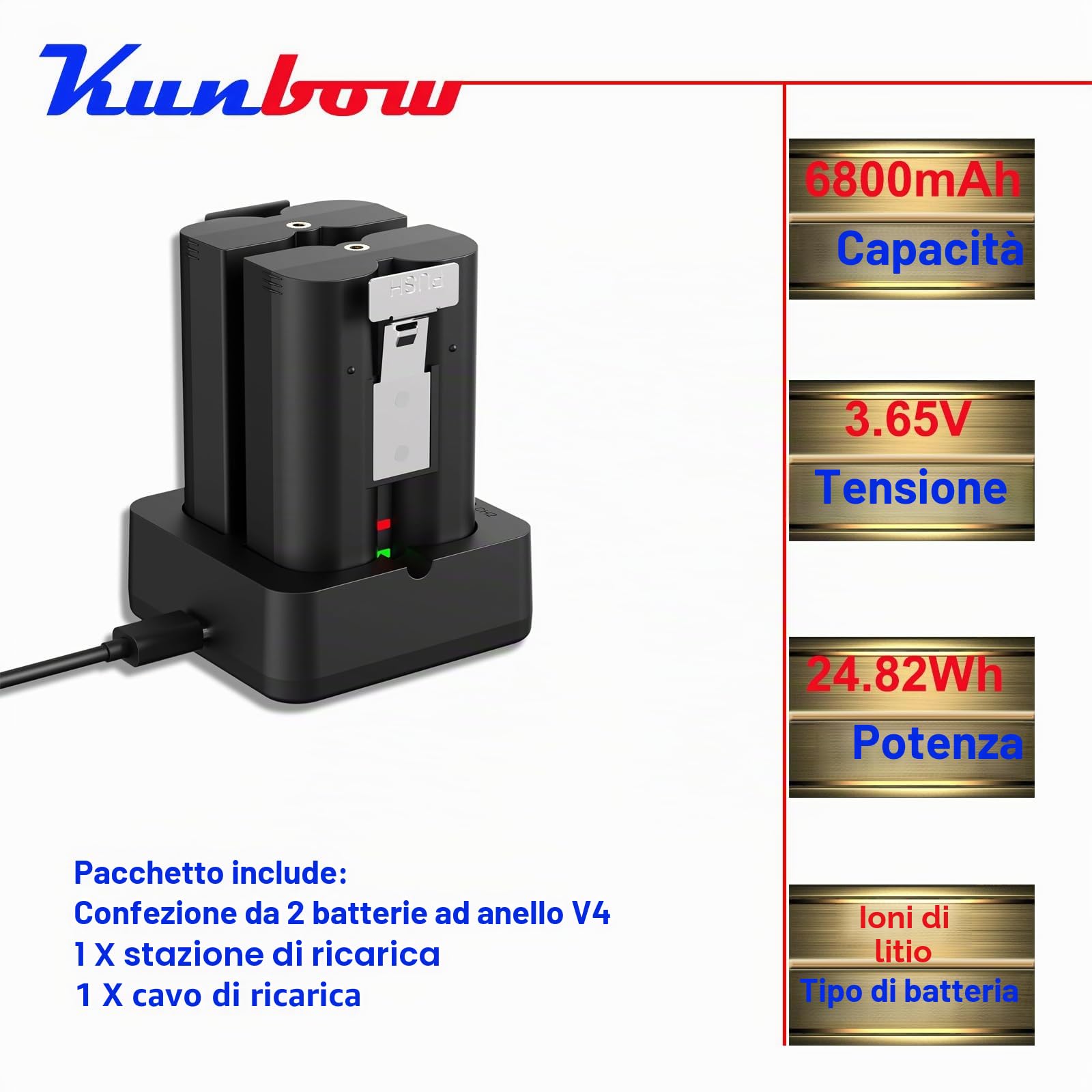 Confezione da 2 pacchi batteria da 6800mAh a ricarica rapida di Ring, batteria V4 e stazione di ricarica per telecamera Ring, batteria di ricambio per Ring Video Doorbell 2/3/4/3 Plus, Stick Up Cam (2