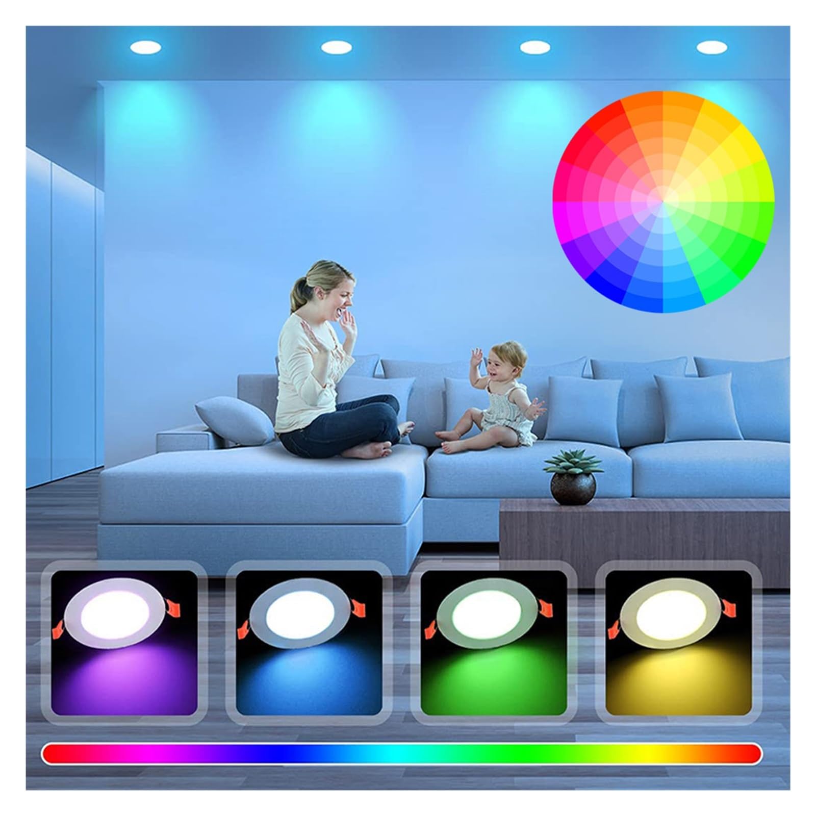 Luz de techo LED Downlight Tuya Smart WiFi, lámpara foco regulable RGB+CW+WW, Control por voz(2 Pieces,7W)