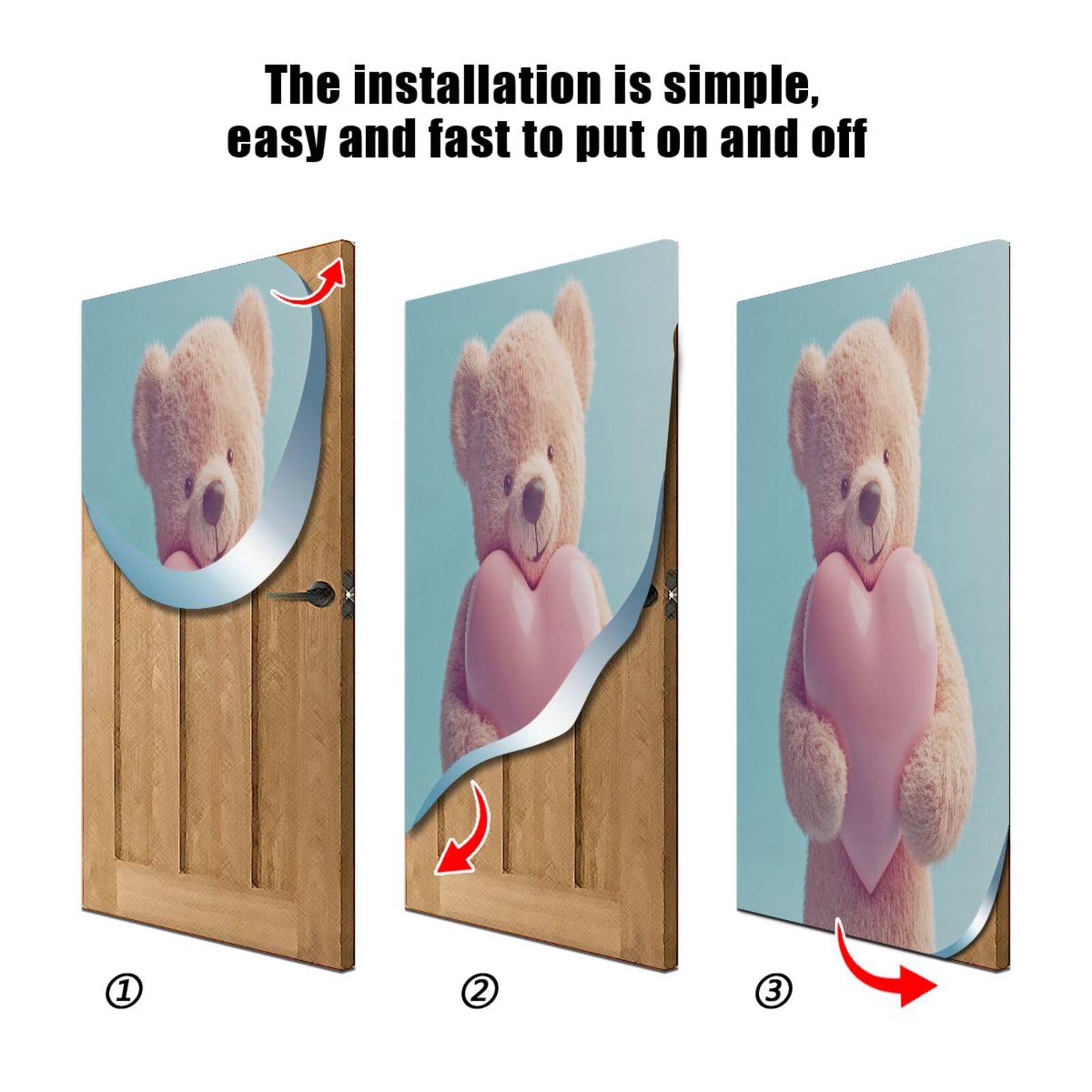 FLildon Love Bear Heart Door Cover Decoration, Party Accessory Porch Decor for Festive Ornament Room Door Covers 32 x 79 Inch