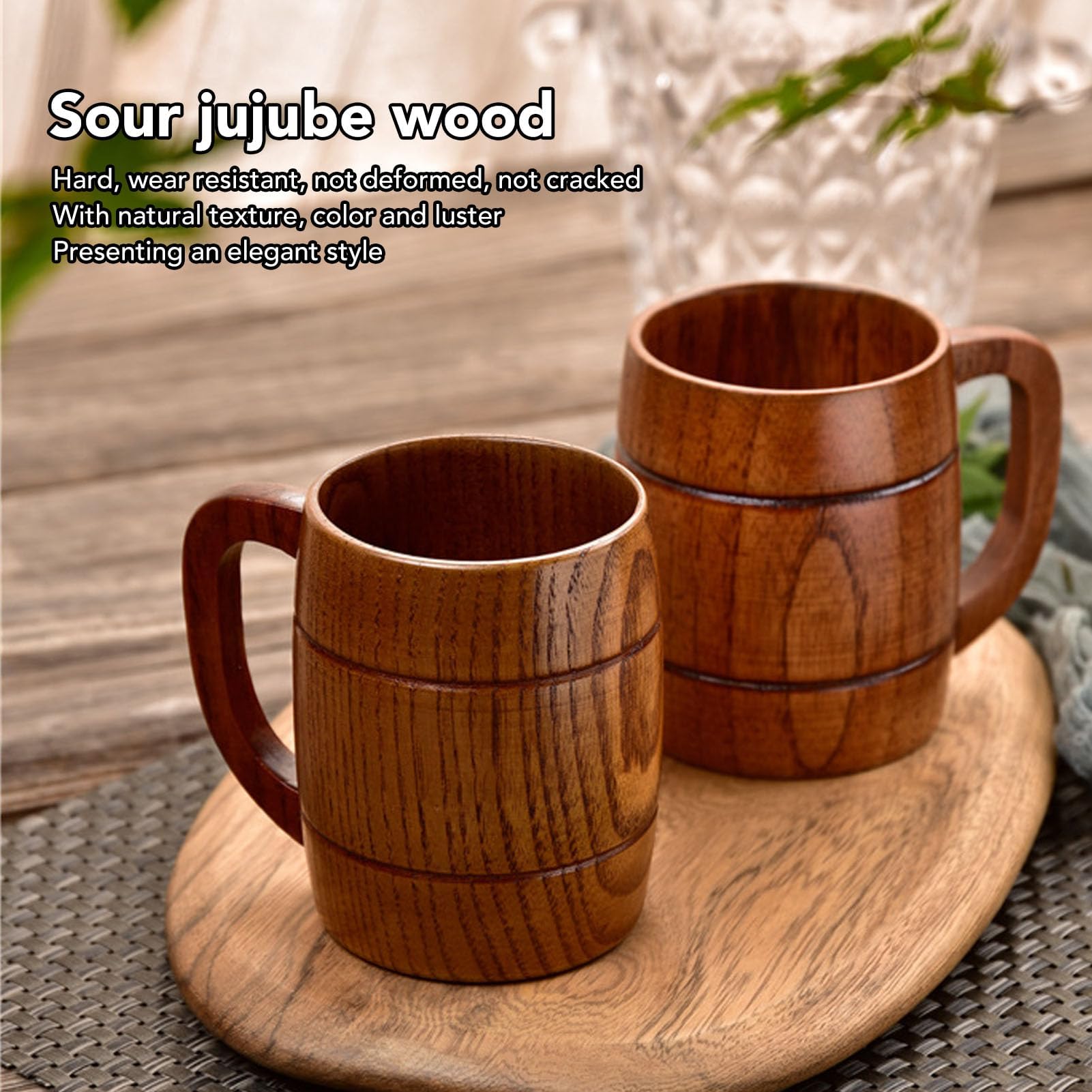 Ejoyous Kubek z Piwa Drewnianego, 300 Ml Drewniany Dzban Piwa z Uchwytem do Piwa Drewniany Kubki Piwo Kubki Pijące Filiżanki do Herbaty, Mleka, Piwa, Kuchni, Domowego Skalrypolu